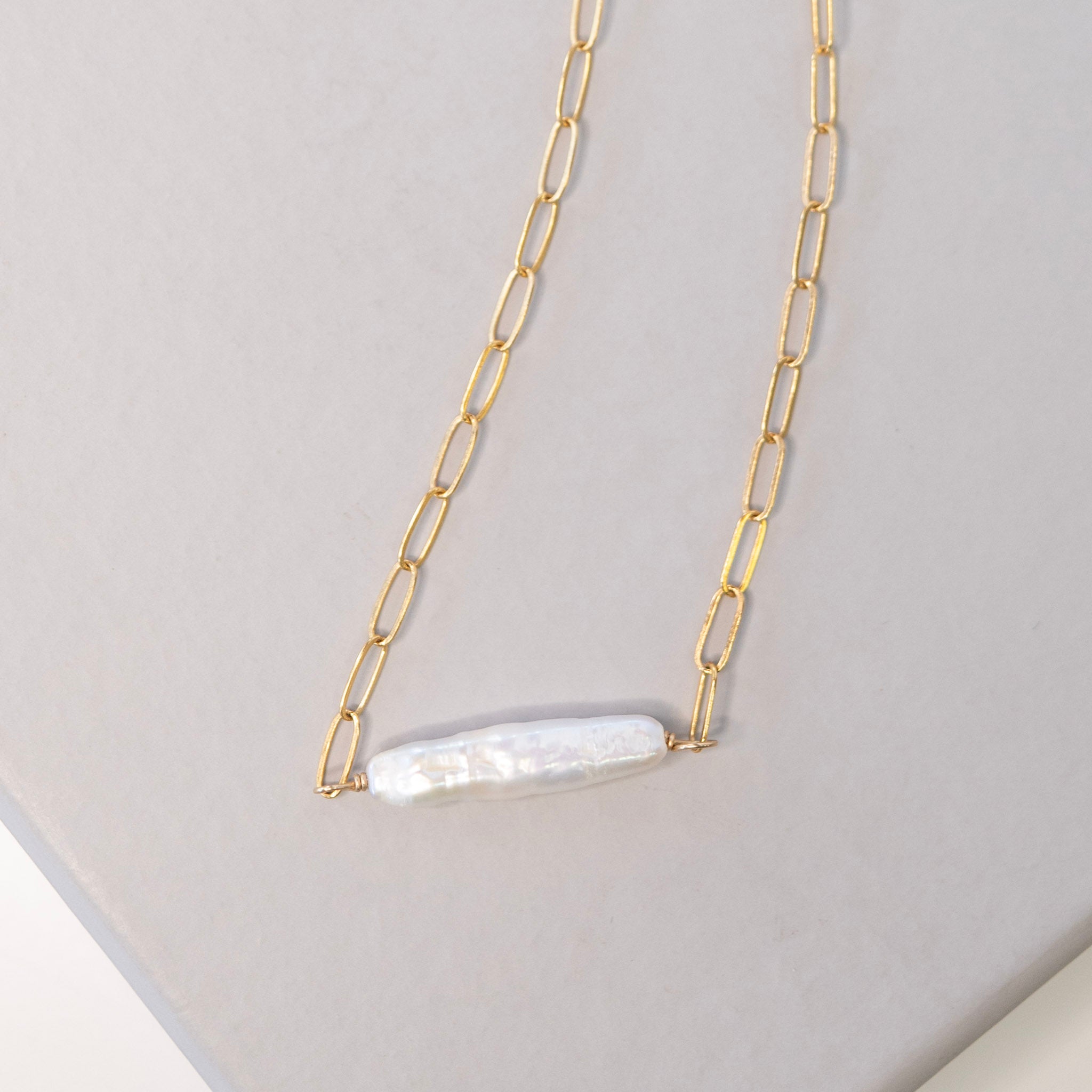 Small Paperclip & Freshwater Pearl Stick Necklace