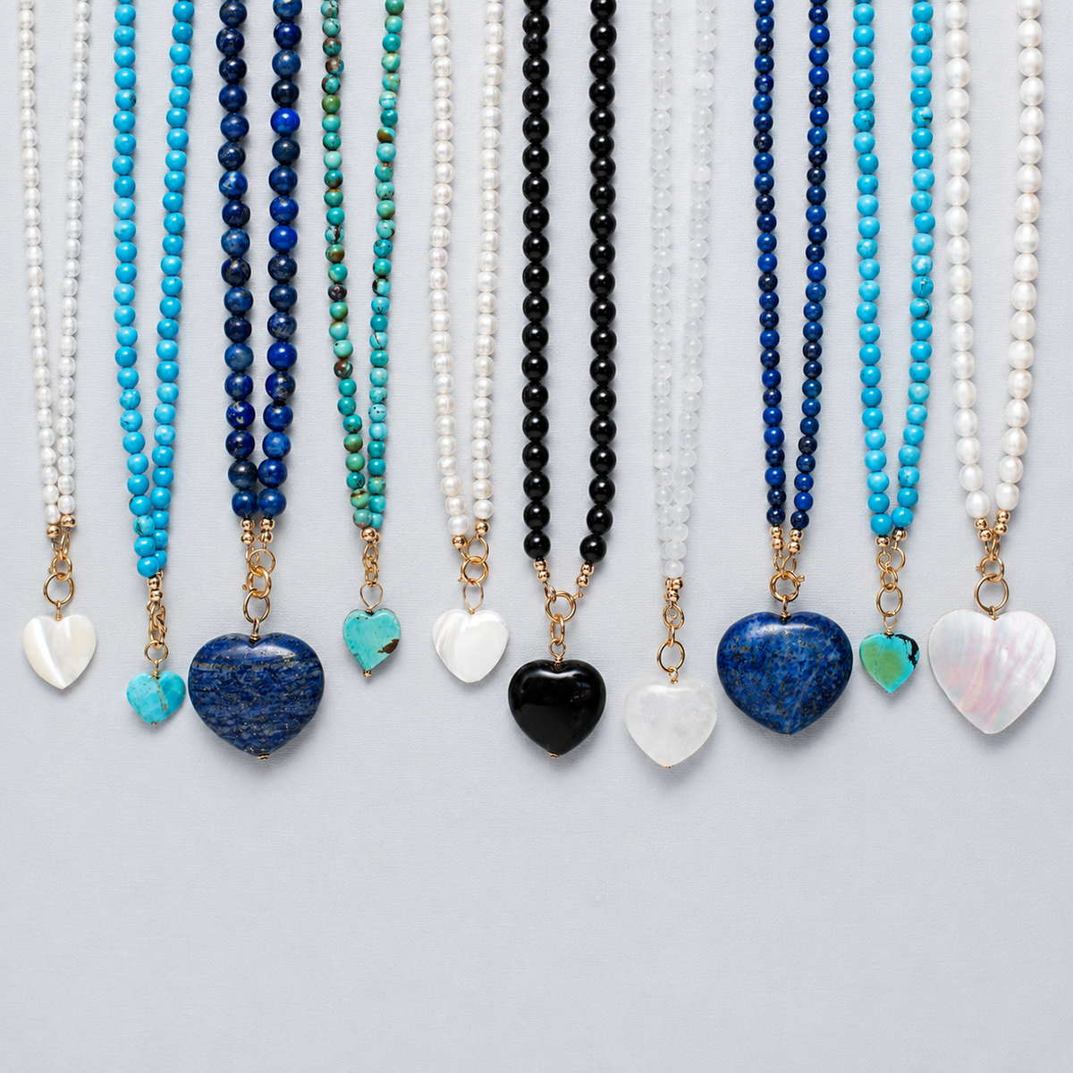 Statement Heart Charm Gemstone Necklaces