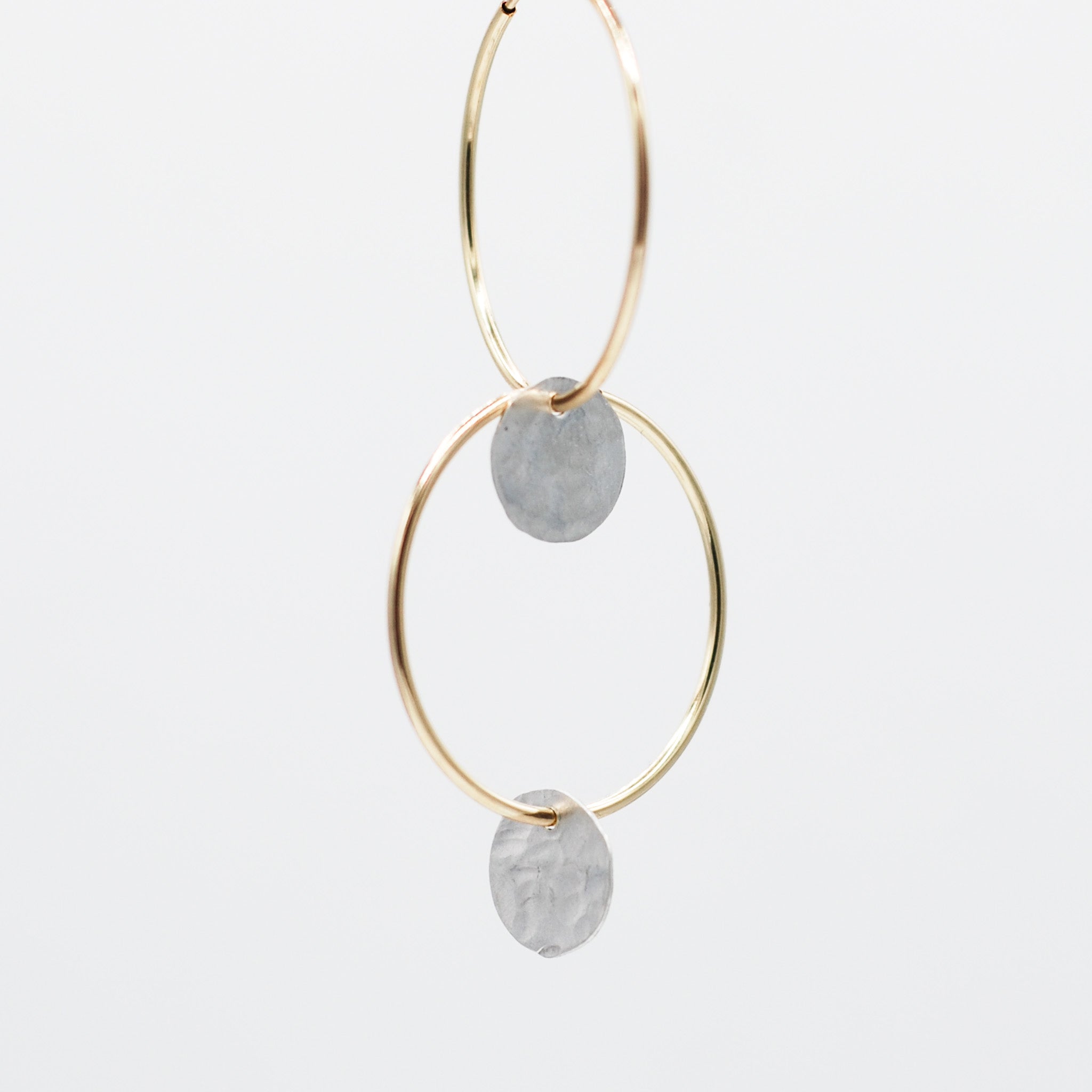 Small Coin Hammered Hoop Drops
