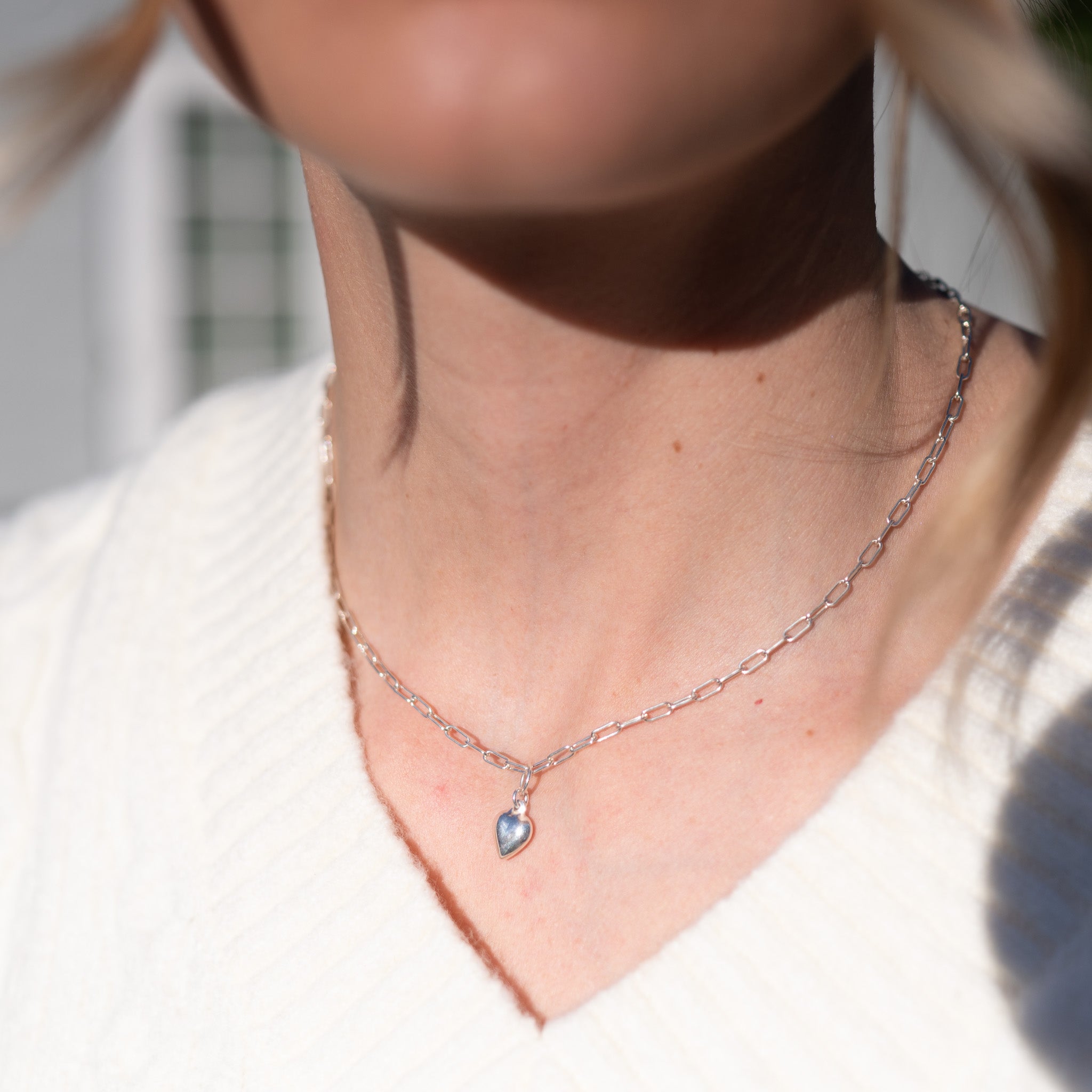 Sterling Silver Necklace & Tube Hoop Heart Earring Set - Jewel Ya