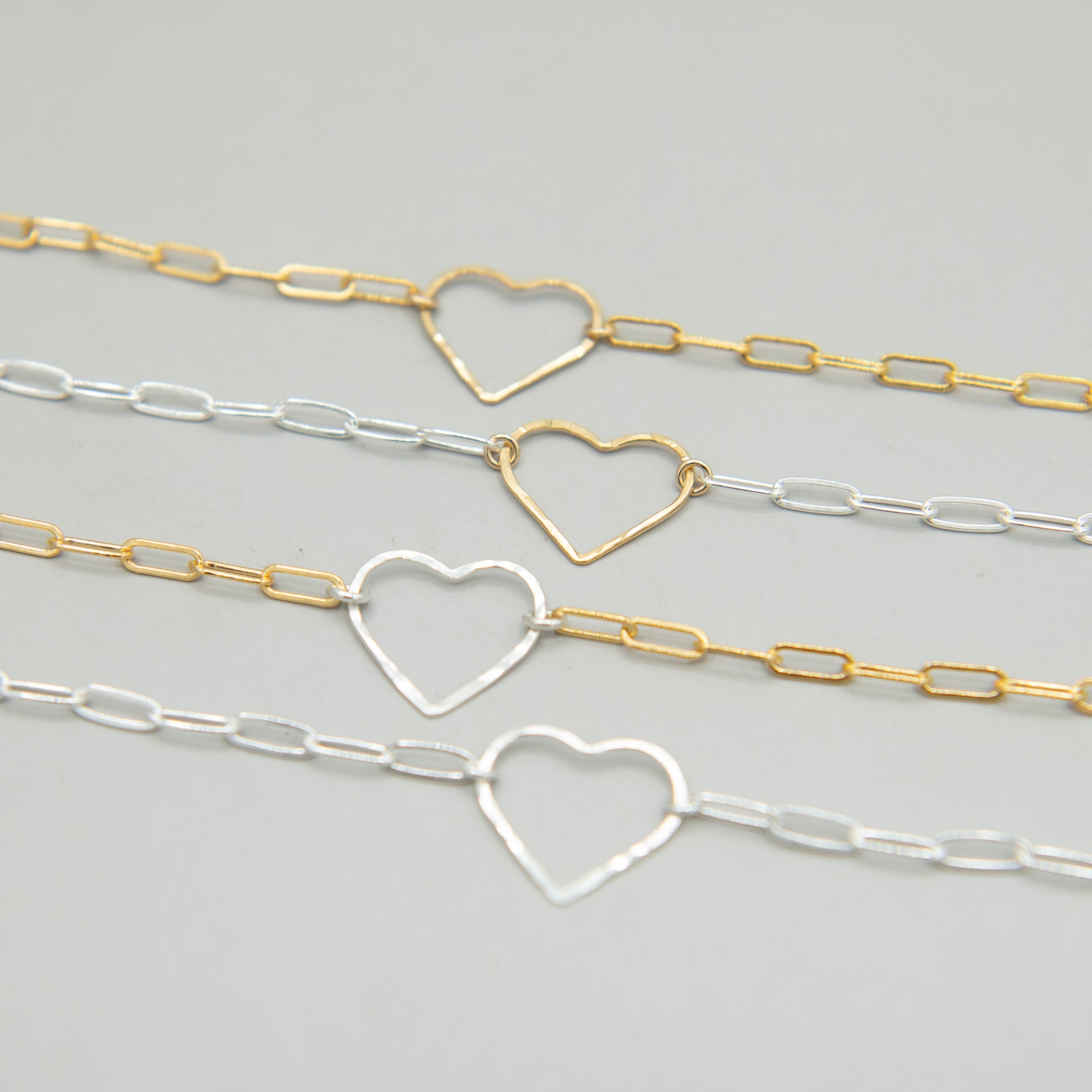 Sterling Silver Paper Clip Heart Link Bracelet