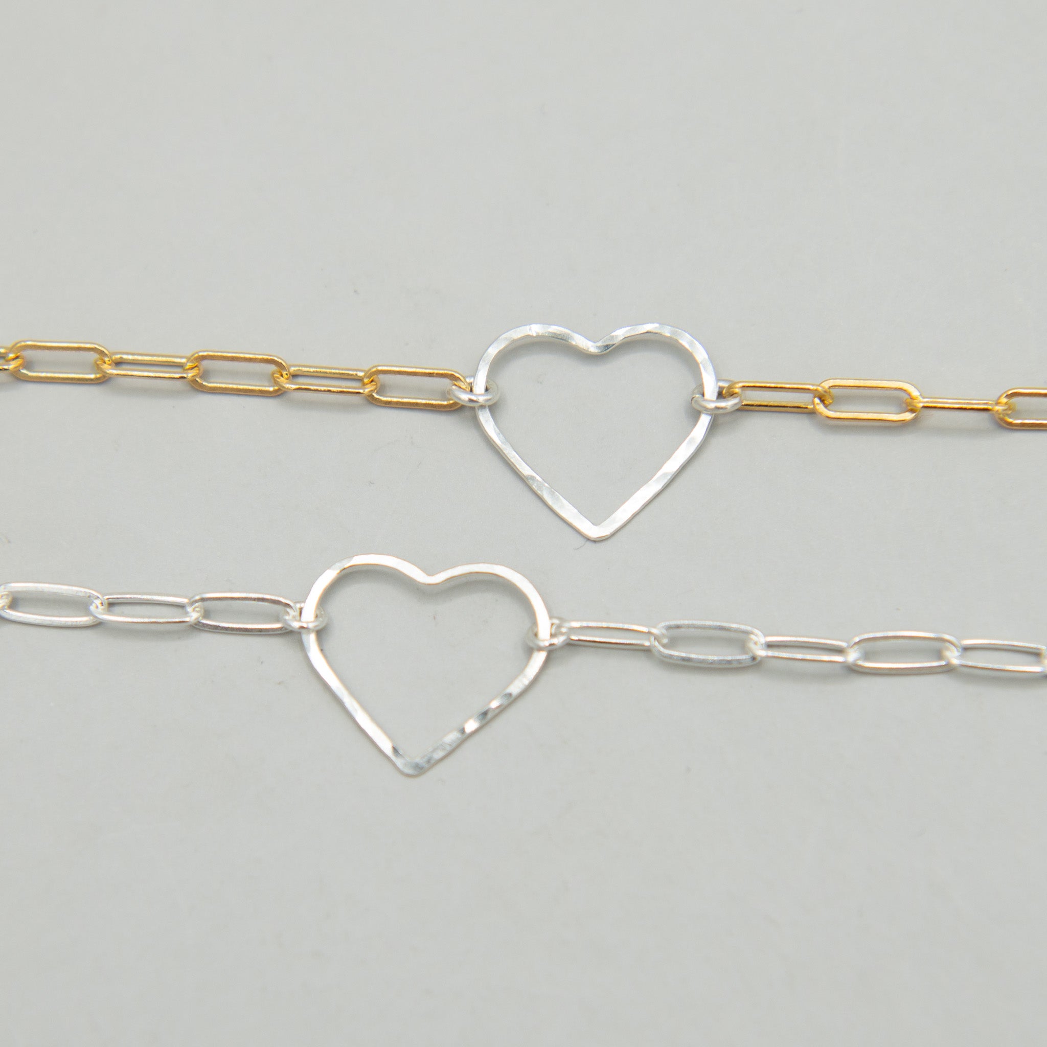 Sterling Silver Paper Clip Heart Link Bracelet