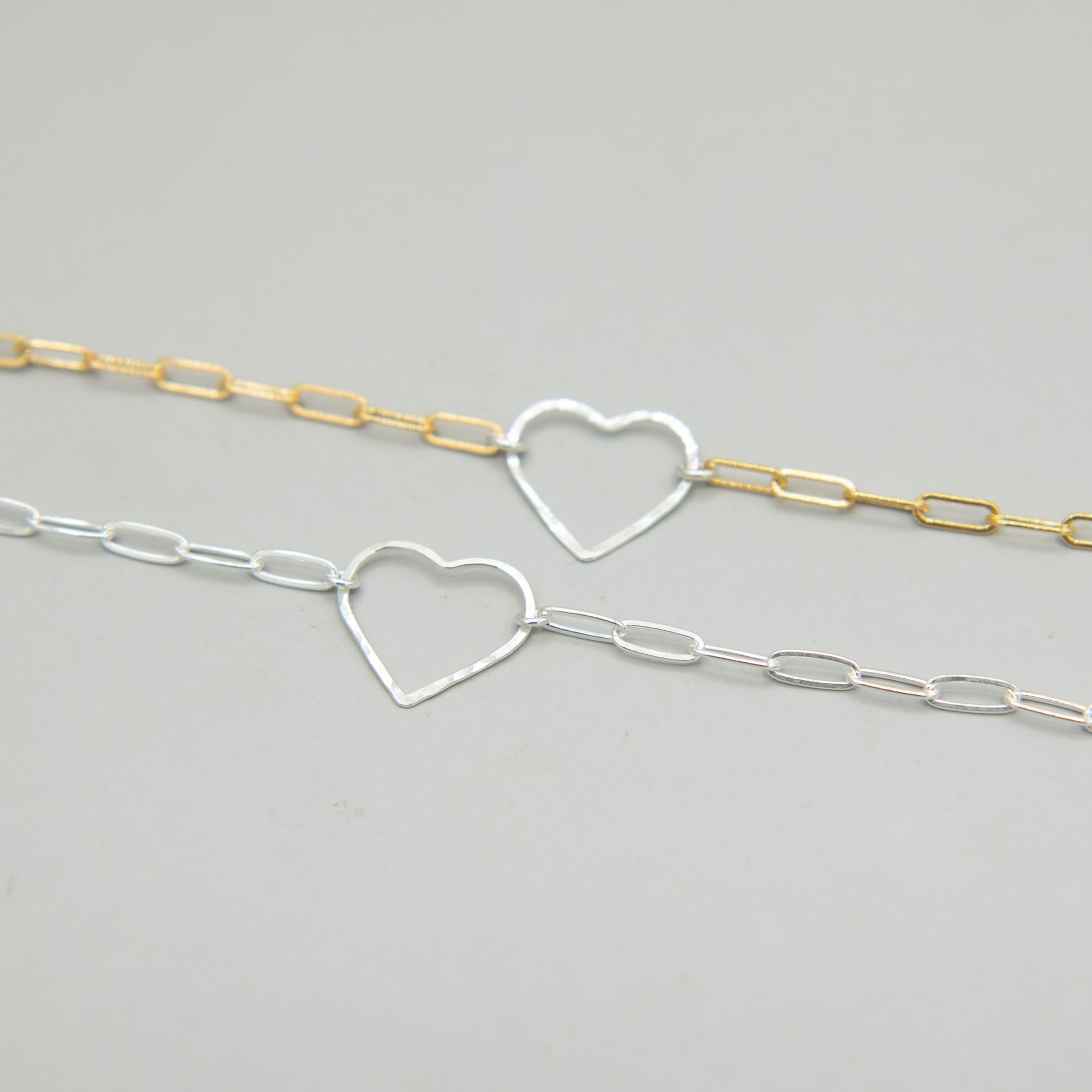 Sterling Silver Paper Clip Heart Link Bracelet