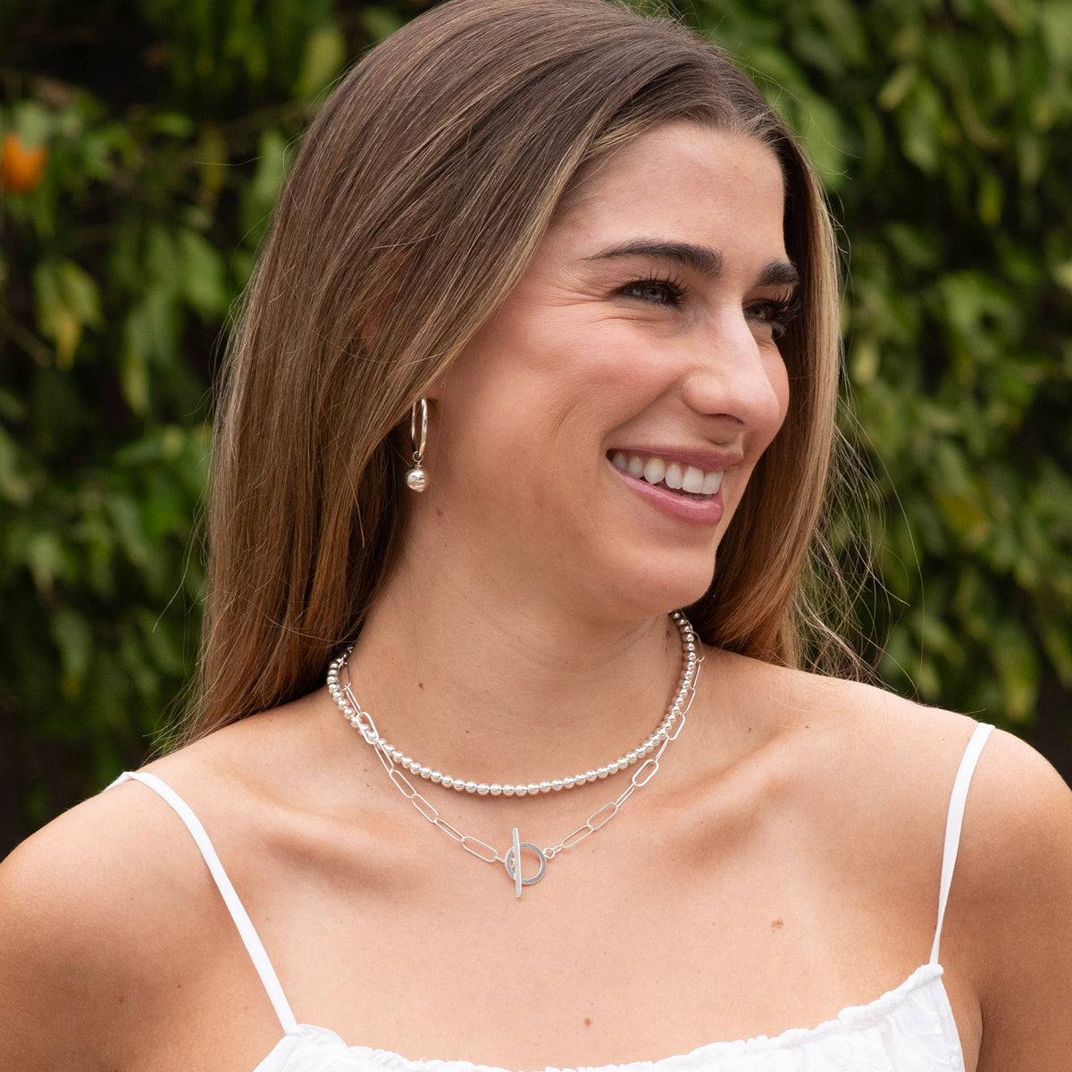 Sterling Silver Beaded Lux & Paperclip Chain Necklace Layering