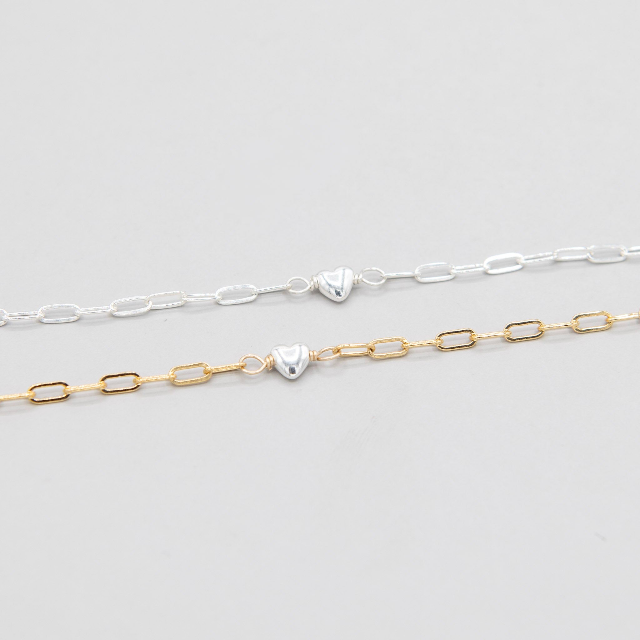 Sterling Silver Heart Paper Clip Chain Bracelet