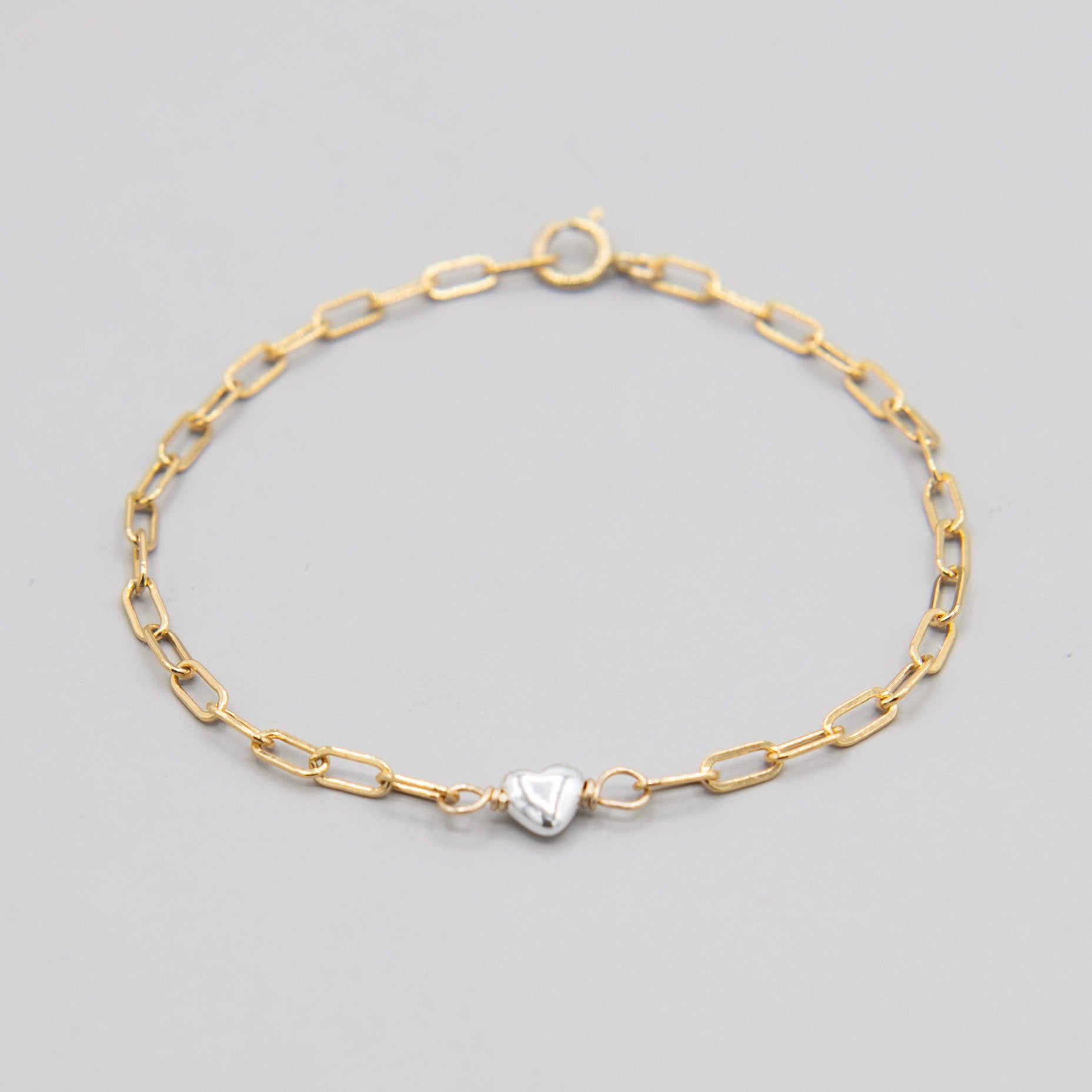 Sterling Silver Heart Paper Clip Chain Bracelet