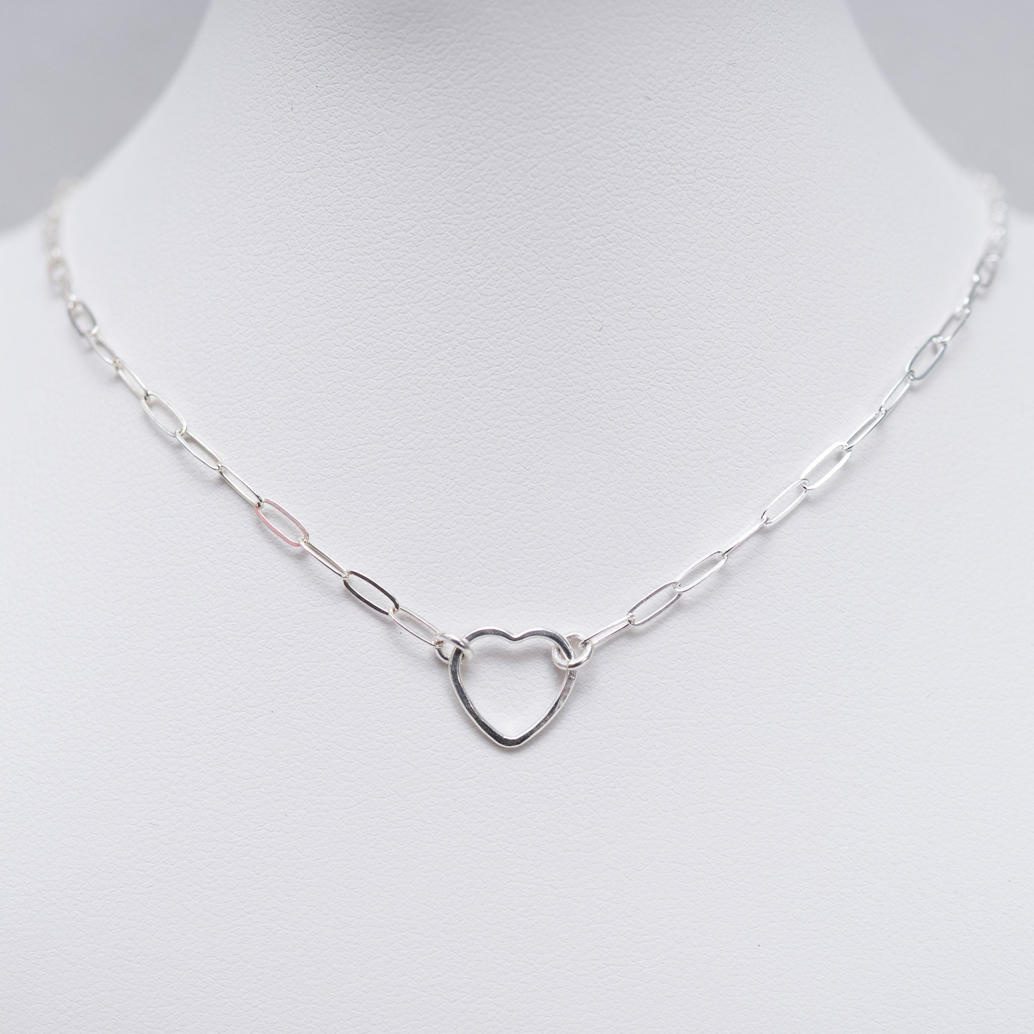 Sterling Silver Small Paperclip Heart Link Bracelet