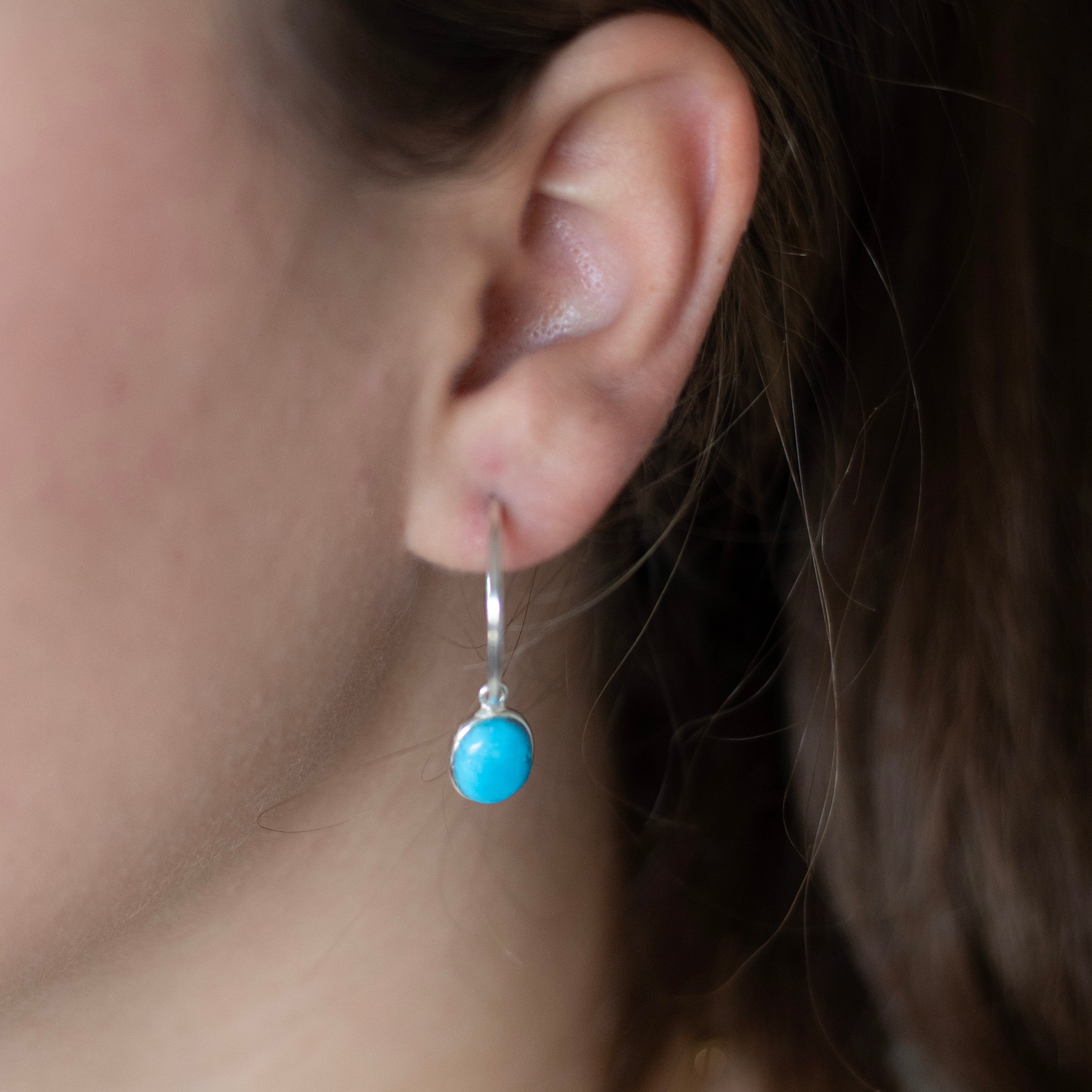 Oval Turquoise Hoop Drops