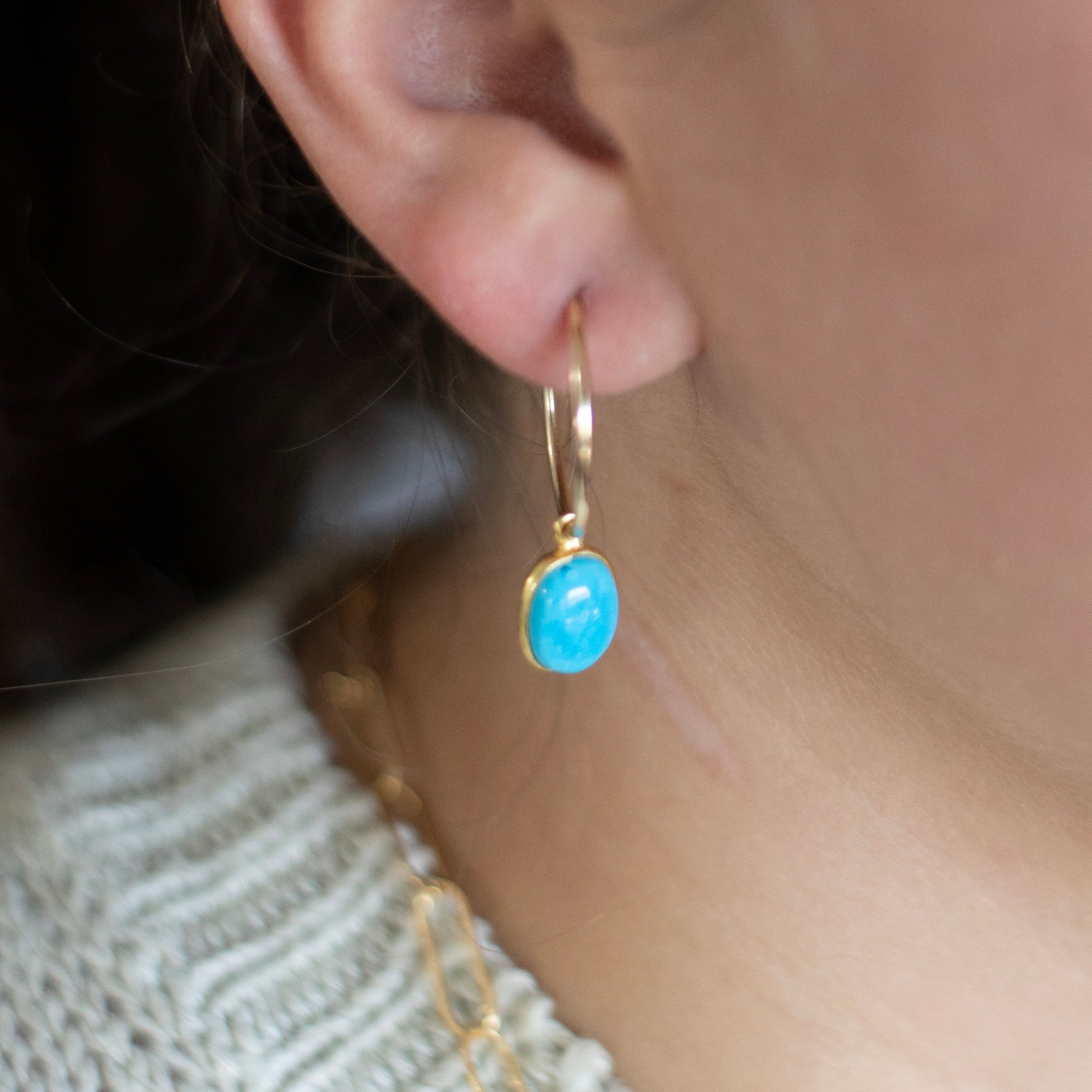 Oval Turquoise Hoop Drops