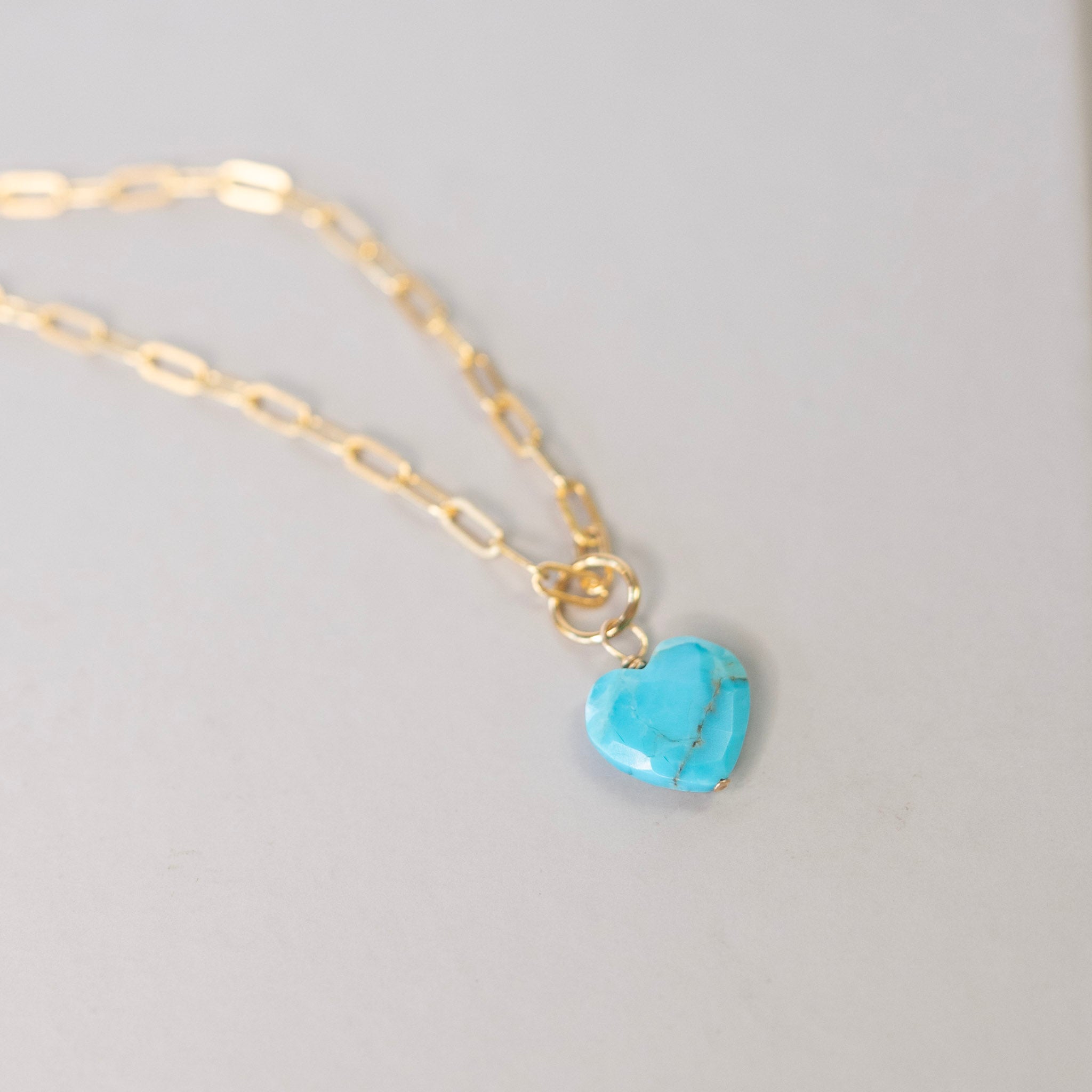 Turquoise Heart Paperclip Necklace