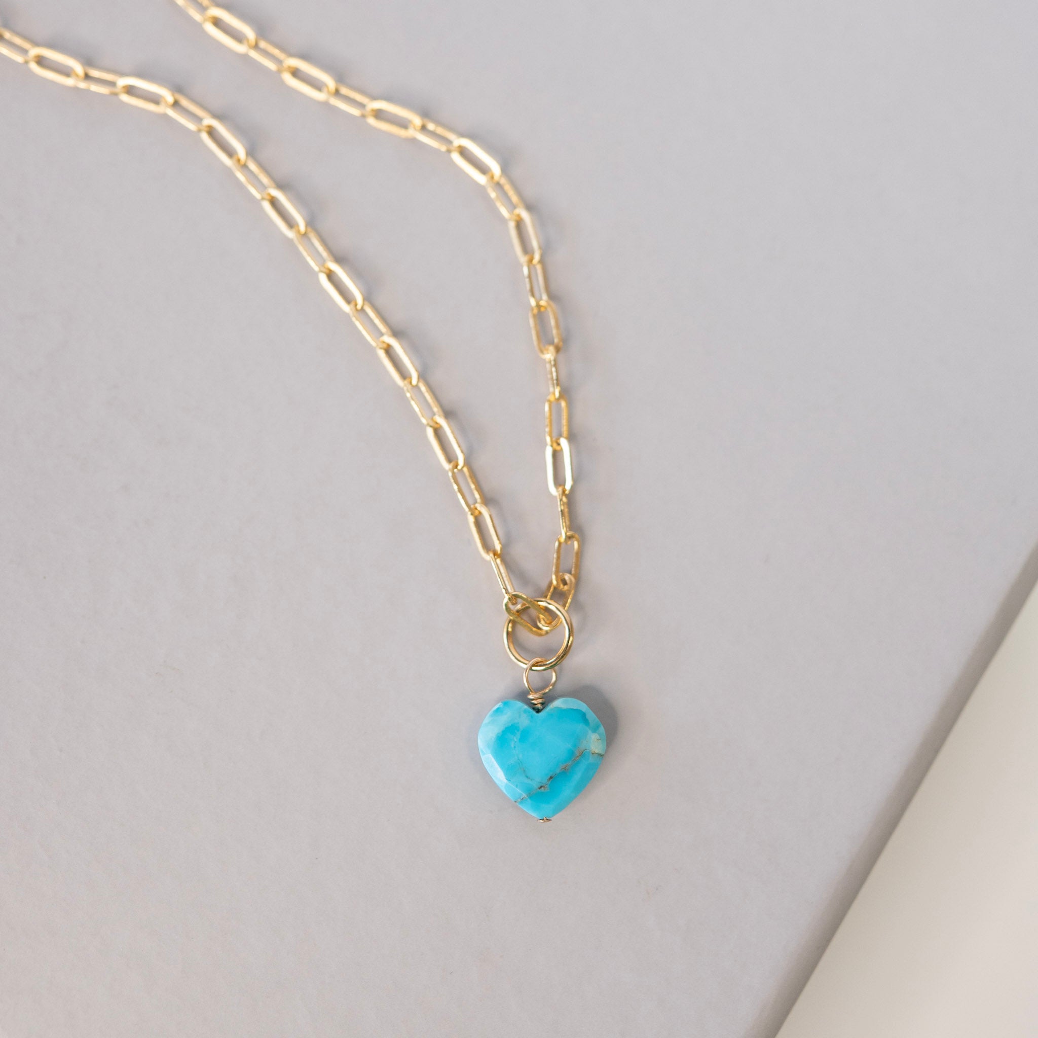 Turquoise Heart Paperclip Necklace