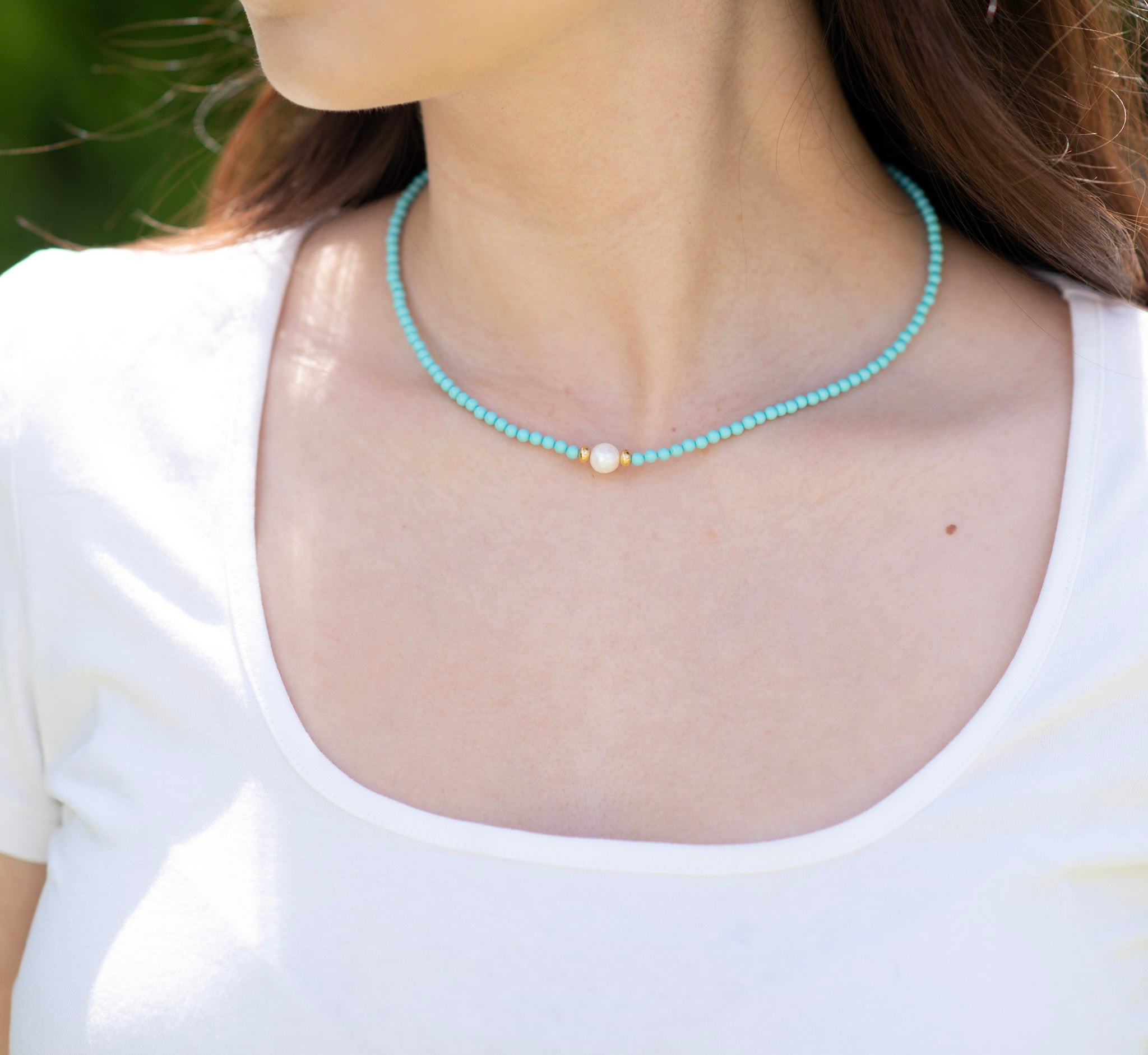 Turquoise & Freshwater Pearl Necklace - Jewel Ya