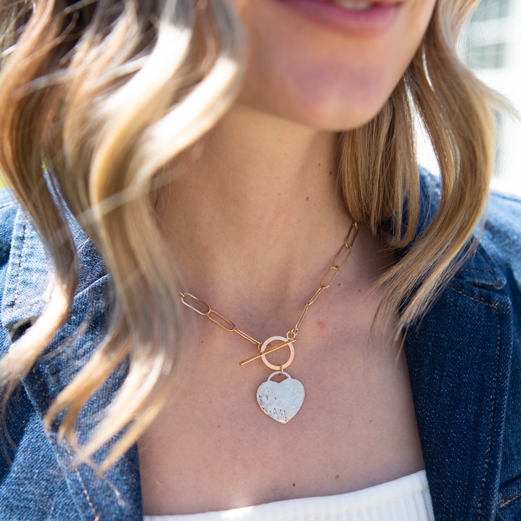 XL 14k Gold Filled Heart Toggle Necklace - Jewel Ya