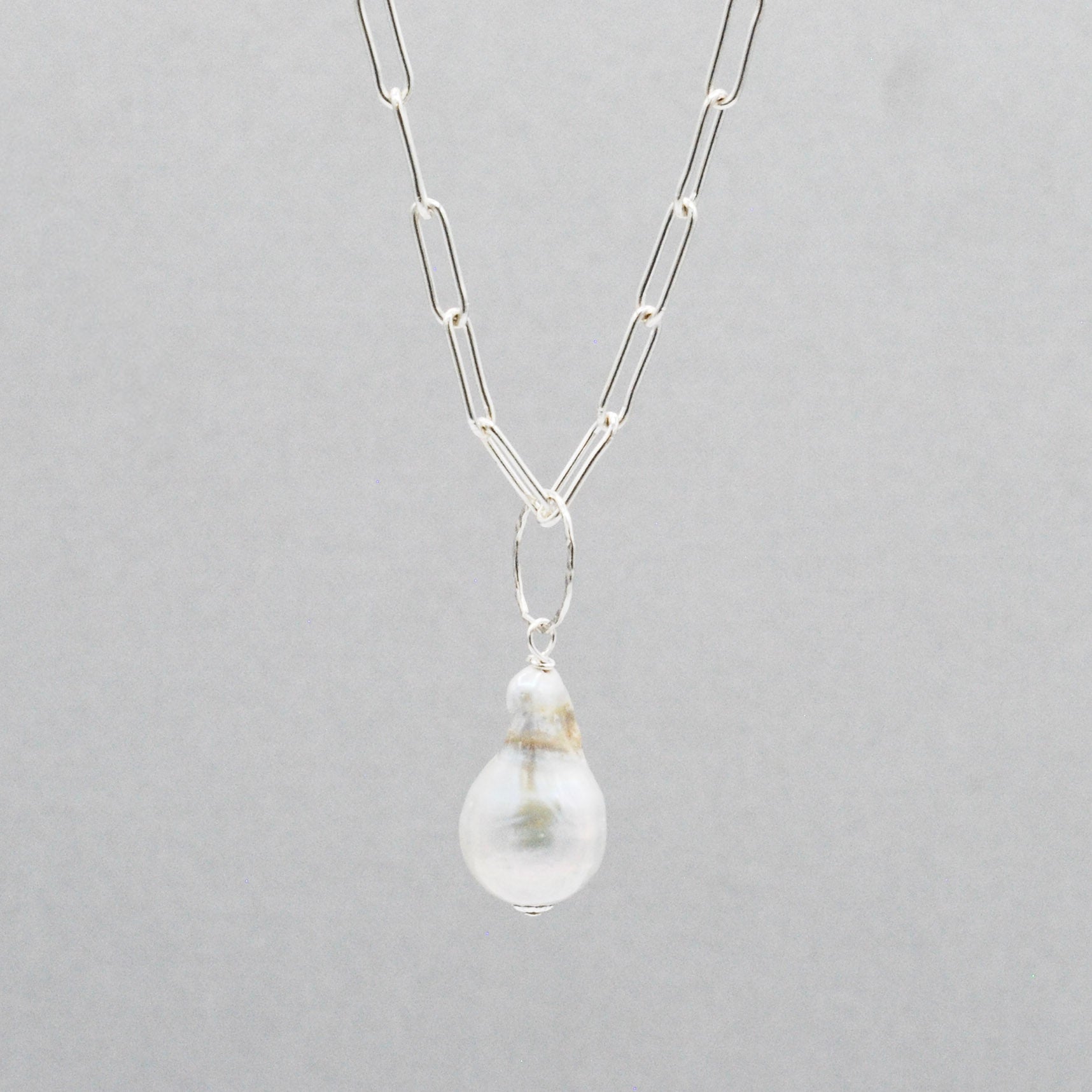 Baroque Pearl & Paper Clip Chain Necklace