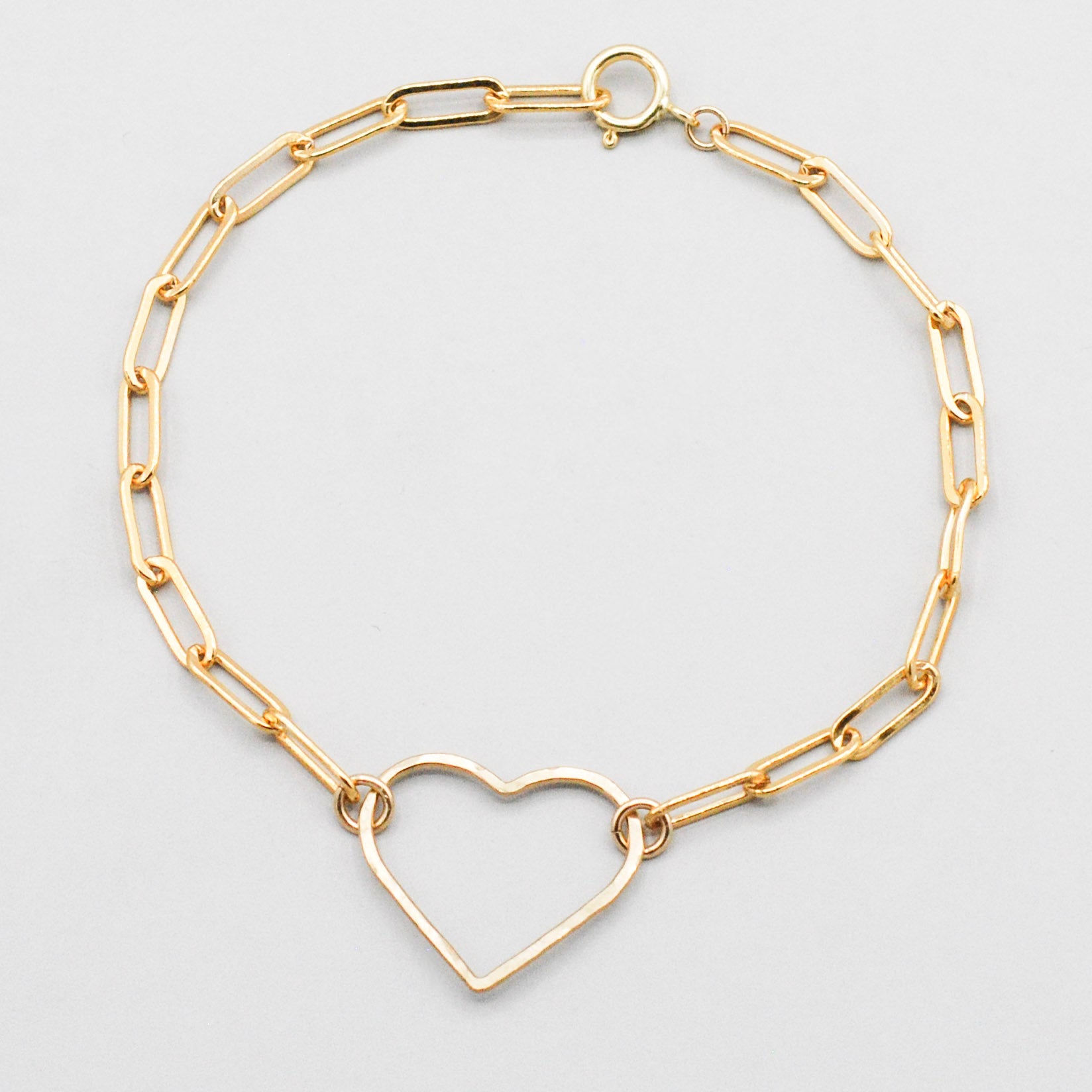 14k Gold Filled Paper Clip Heart Link Bracelet