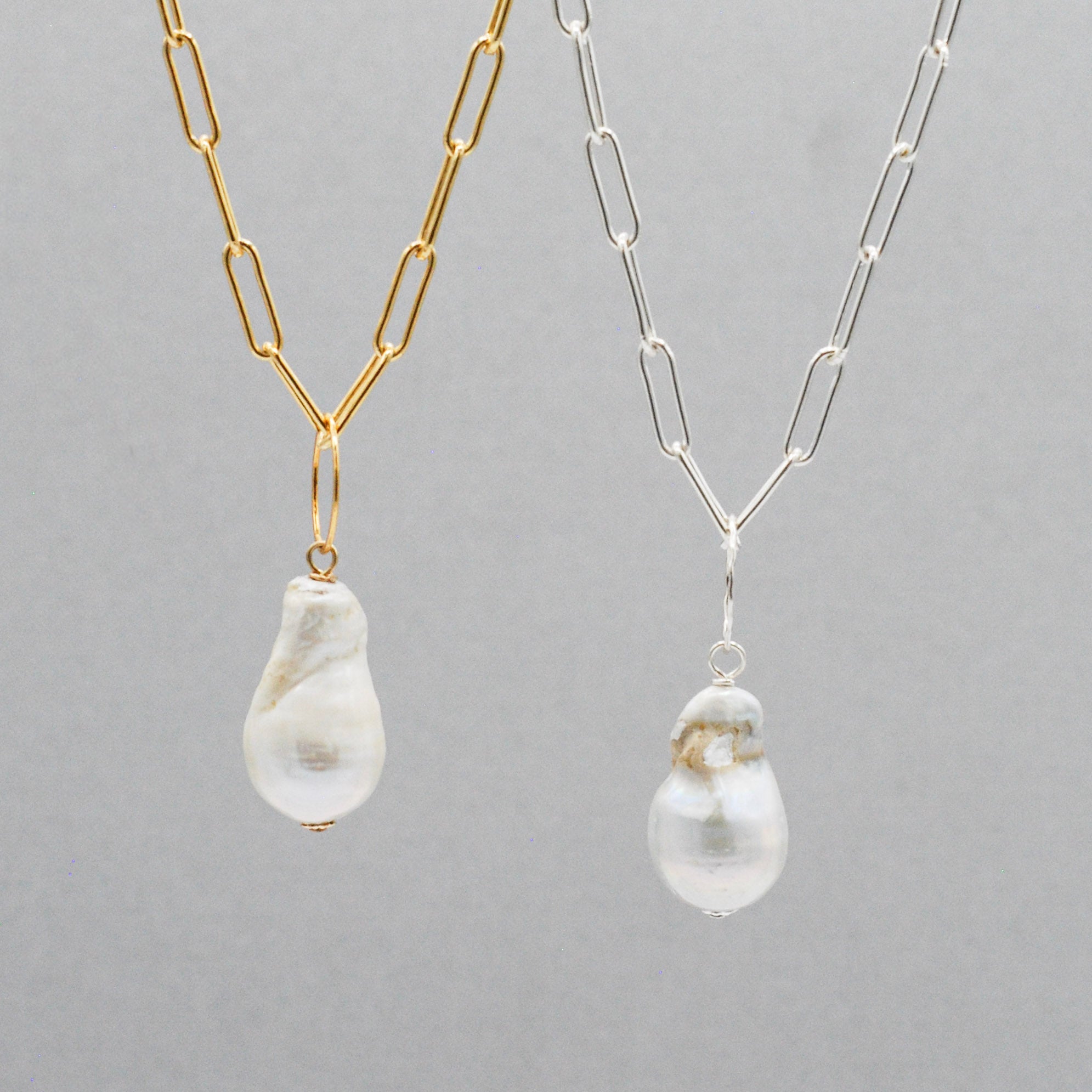 Baroque Pearl & 14k Gold Filled Paper Clip Chain Necklace