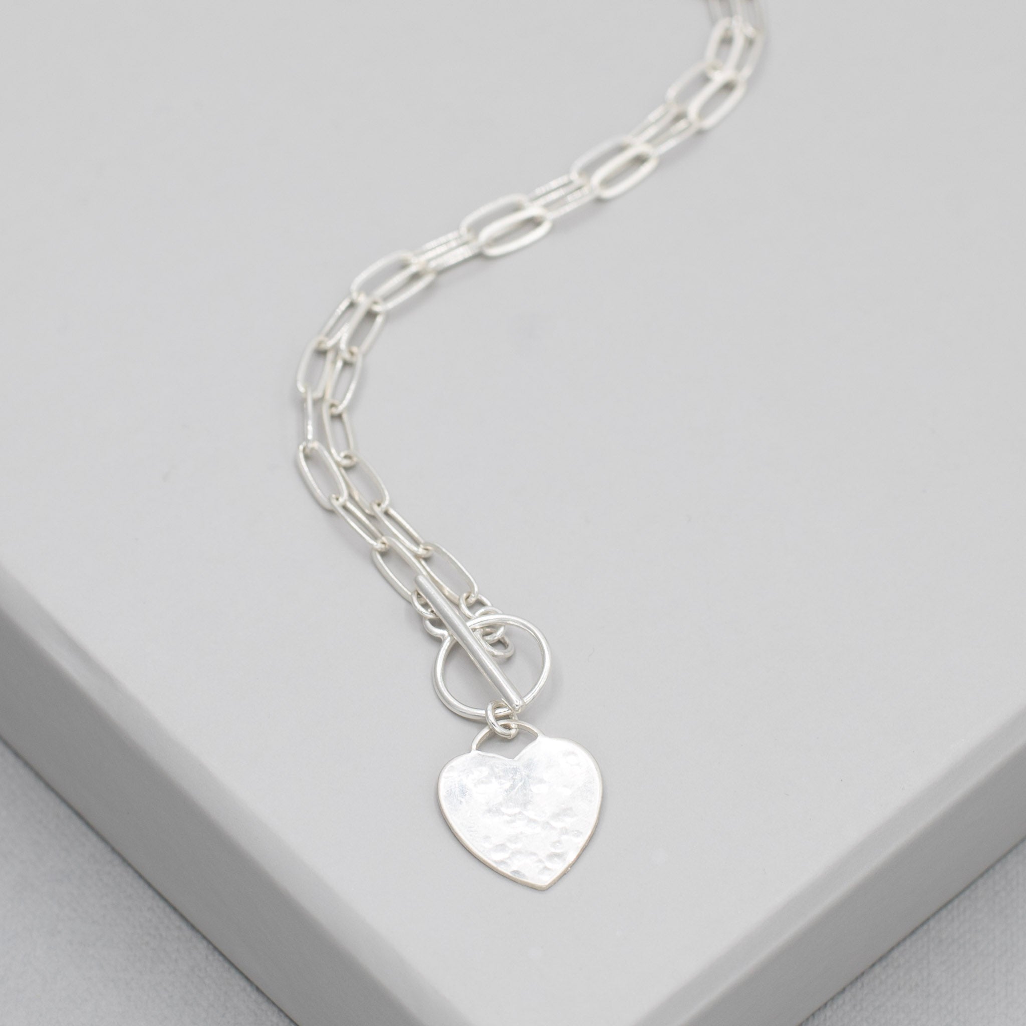 Sterling Silver Heart Toggle Necklace & Tube Hoop Set