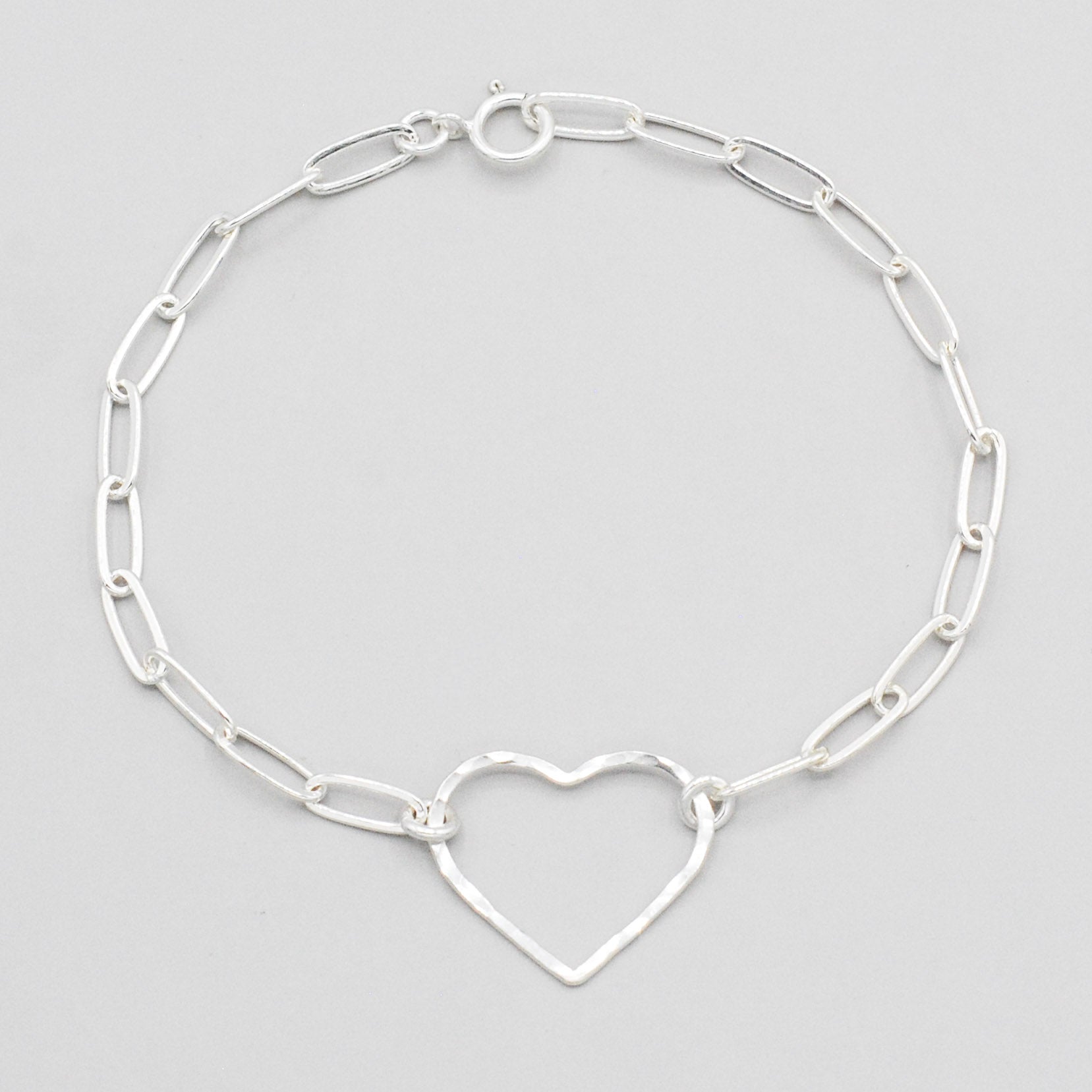 Sterling Silver Paper Clip Heart Bracelet