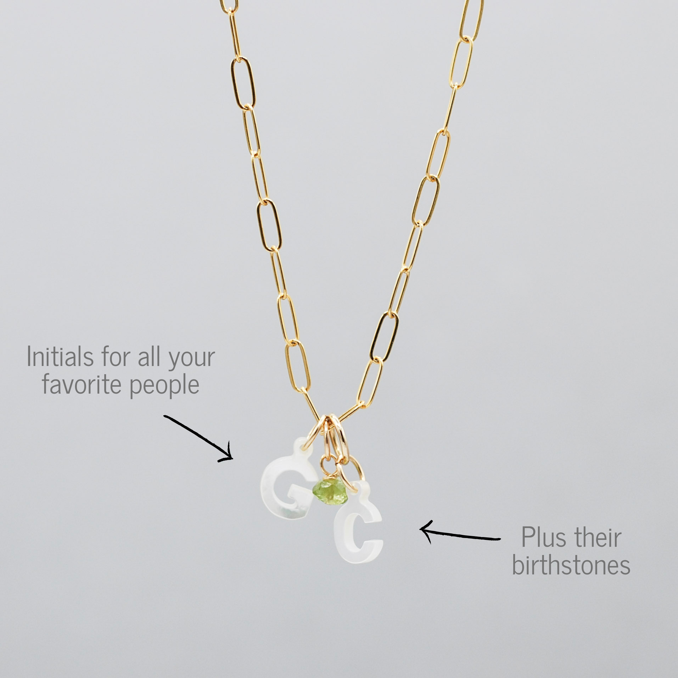 'My People' Initial & Birthstone Paper Clip Chain Necklace - Jewel Ya