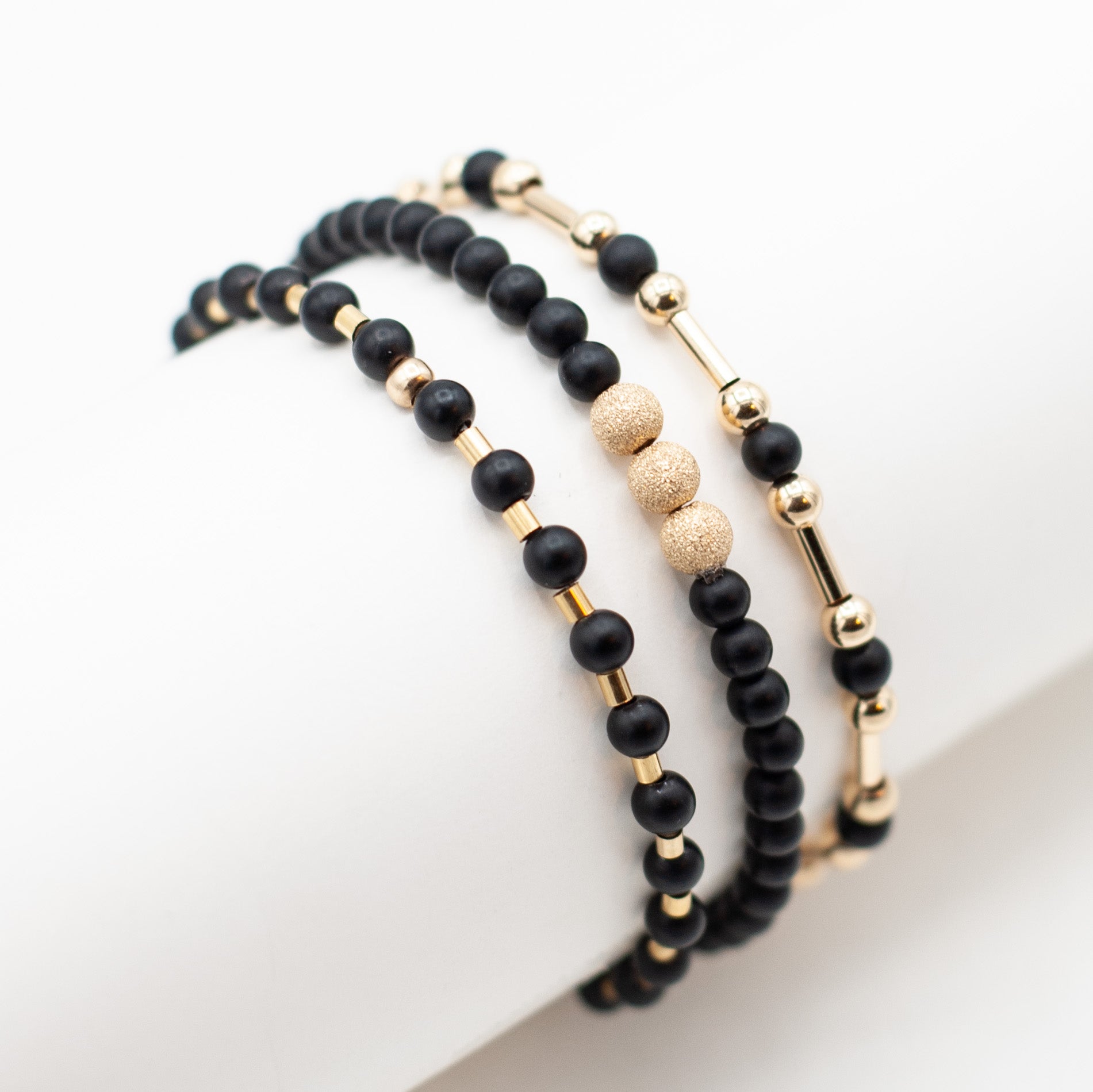 Black Onyx & Sparkle 14k Gold Filled Bracelet Set