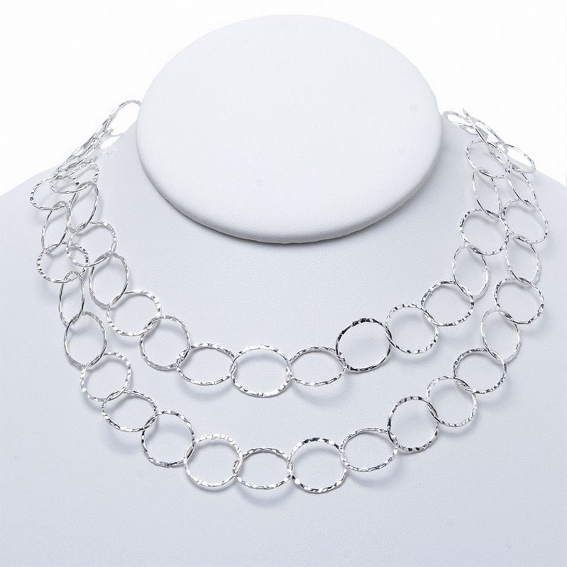 13mm Sterling Silver Hammered Long Chain