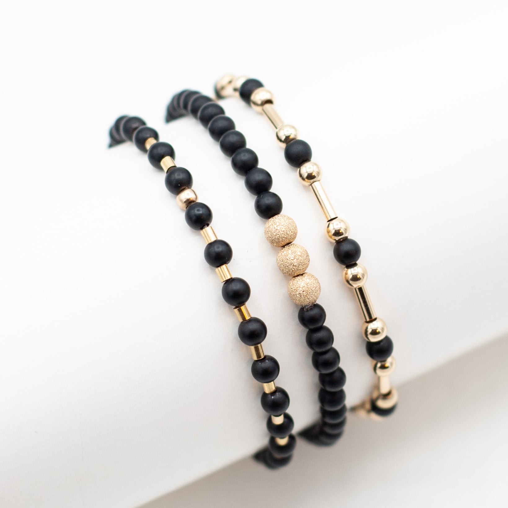 Black Onyx & Sparkle 14k Gold Filled Bracelet Set