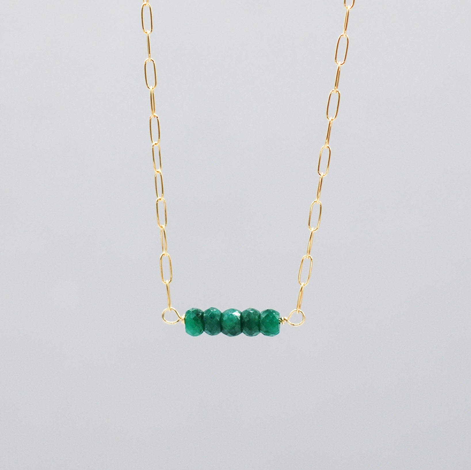 May Emerald Birthstone Paper Clip Necklace
