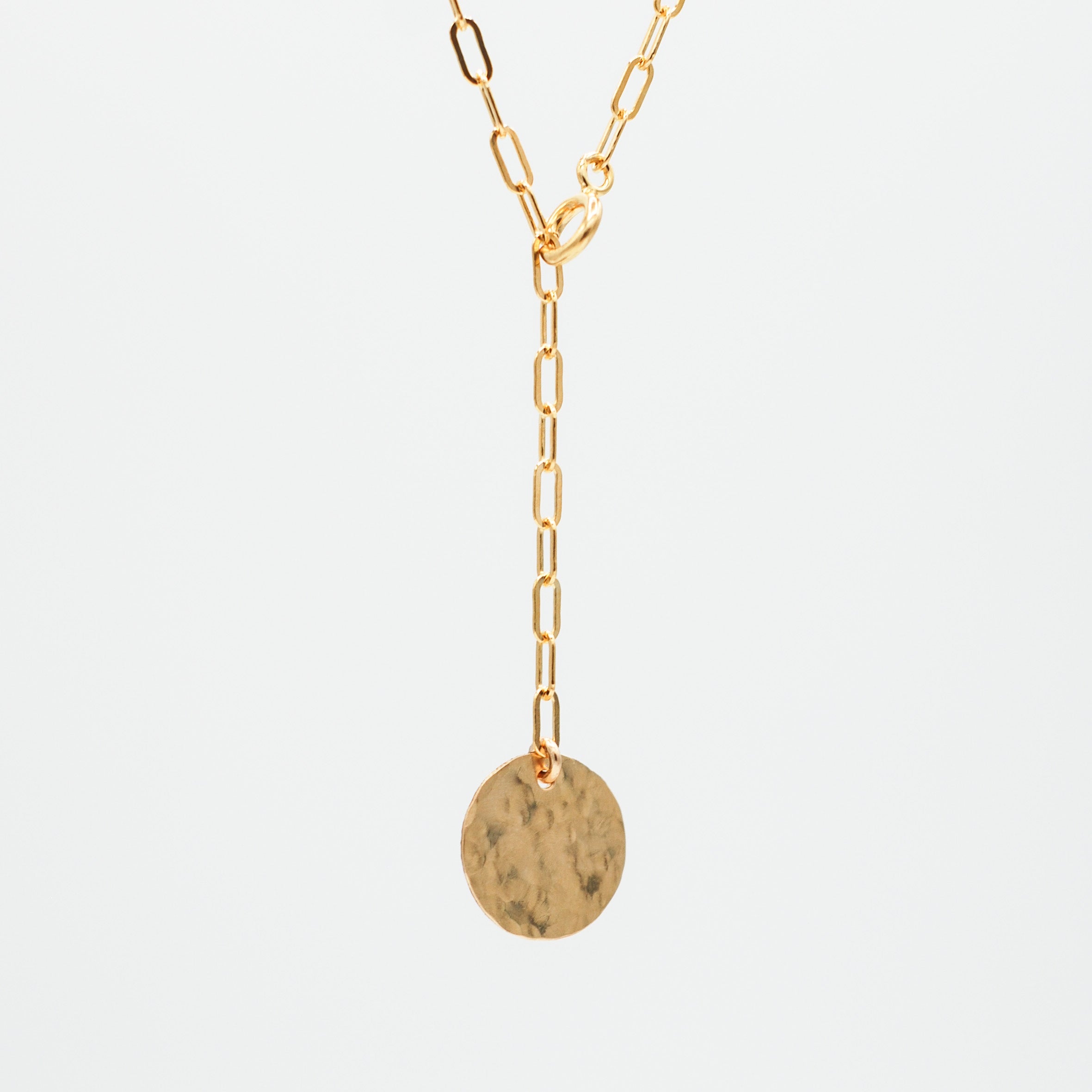 14k Gold Filled Small Paper Clip Lariat Disc Necklace