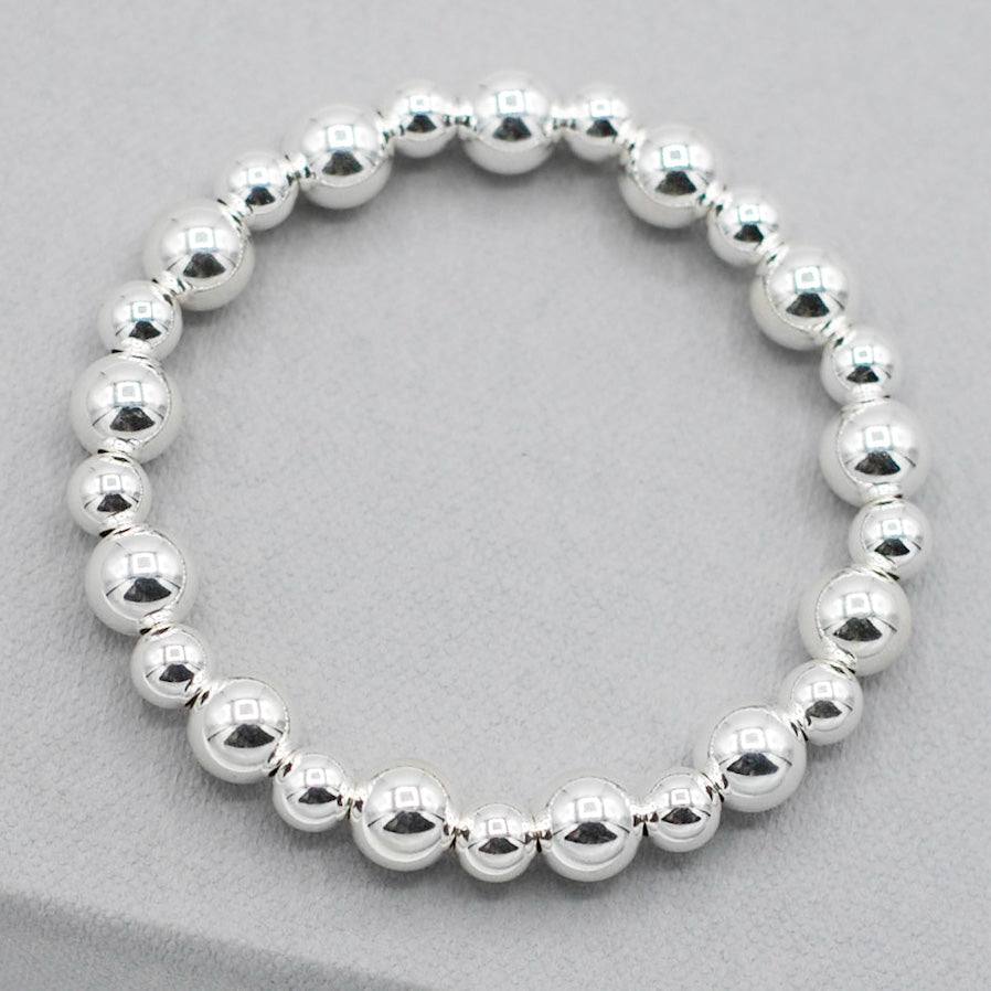 6mm & 8mm Sterling Silver Beaded Bracelet - Jewel Ya