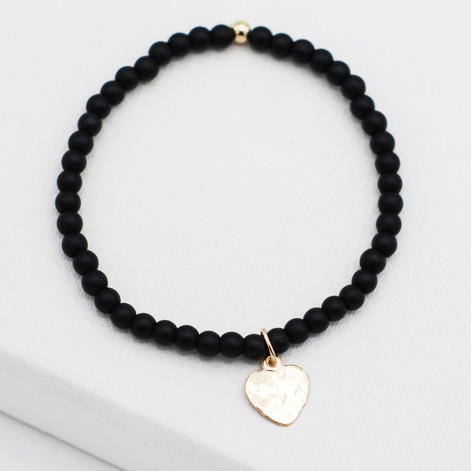 Matte Black Onyx & 14k Gold filled Heart Bracelet