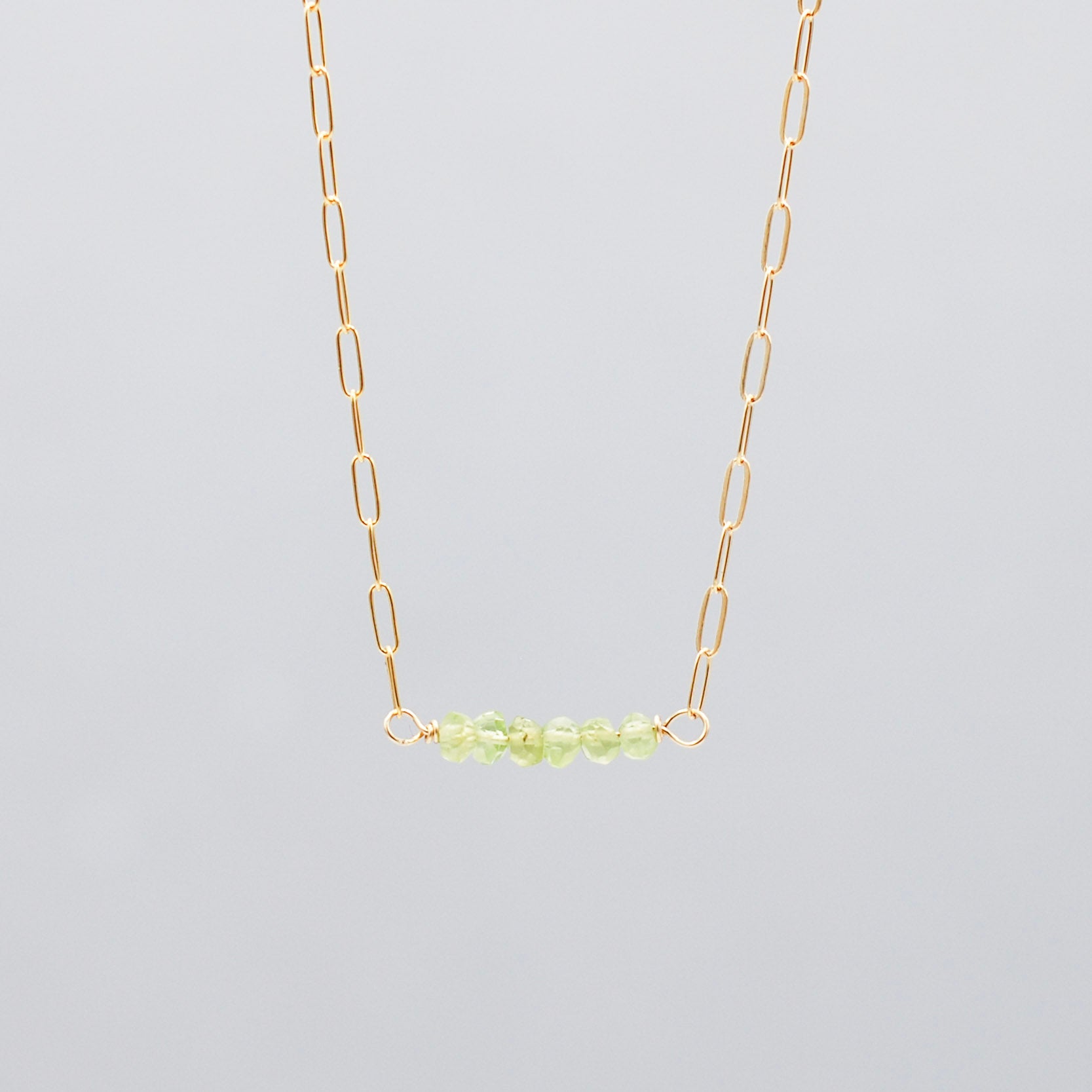 August Peridot Birthstone Paper Clip Necklace