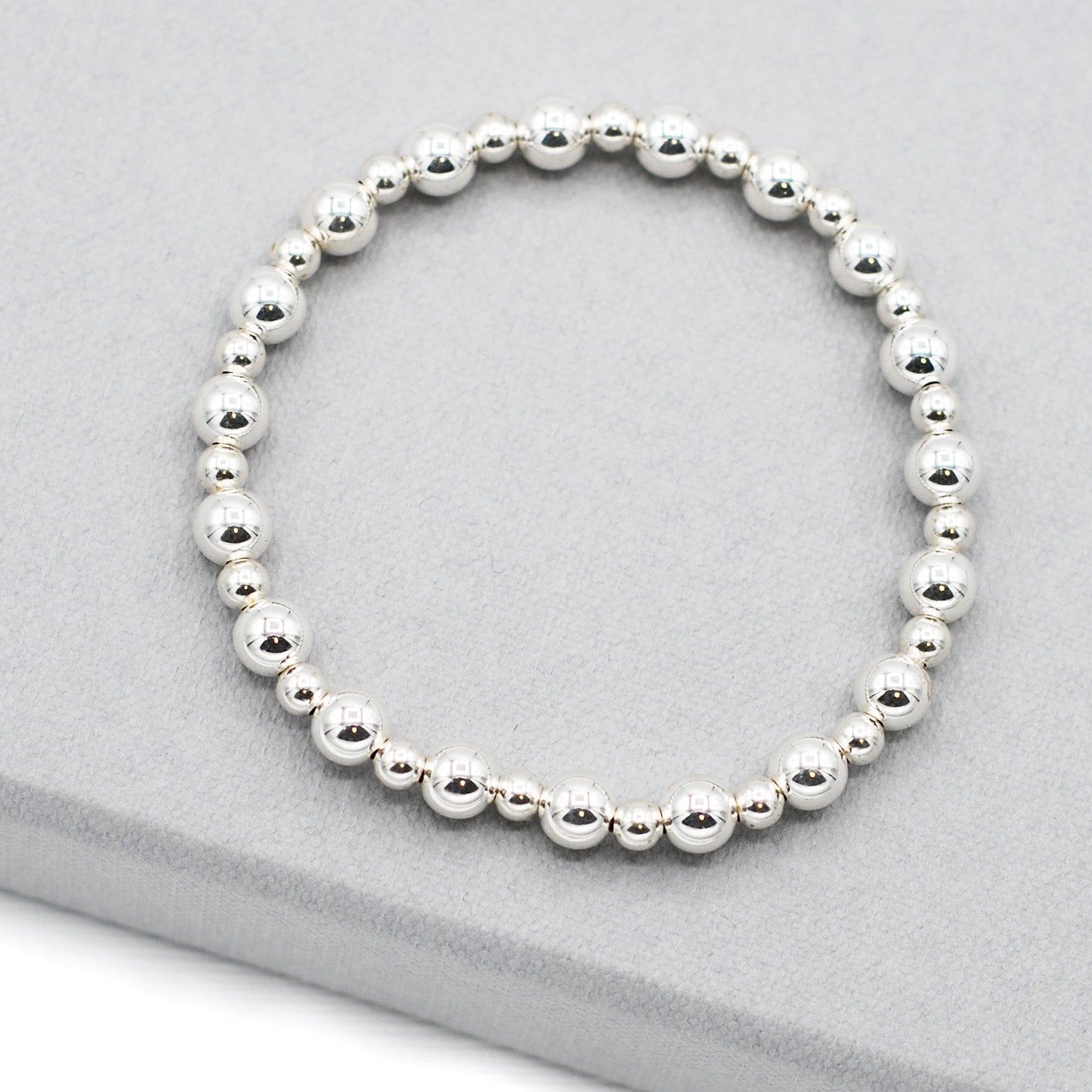 4mm & 6mm Sterling Silver Beaded Bracelet