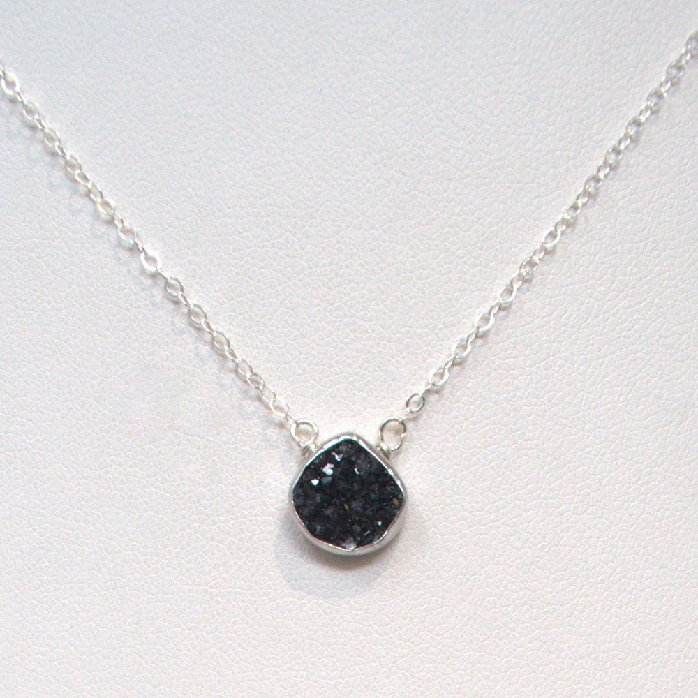 Black Druzy & Sterling Silver Necklace