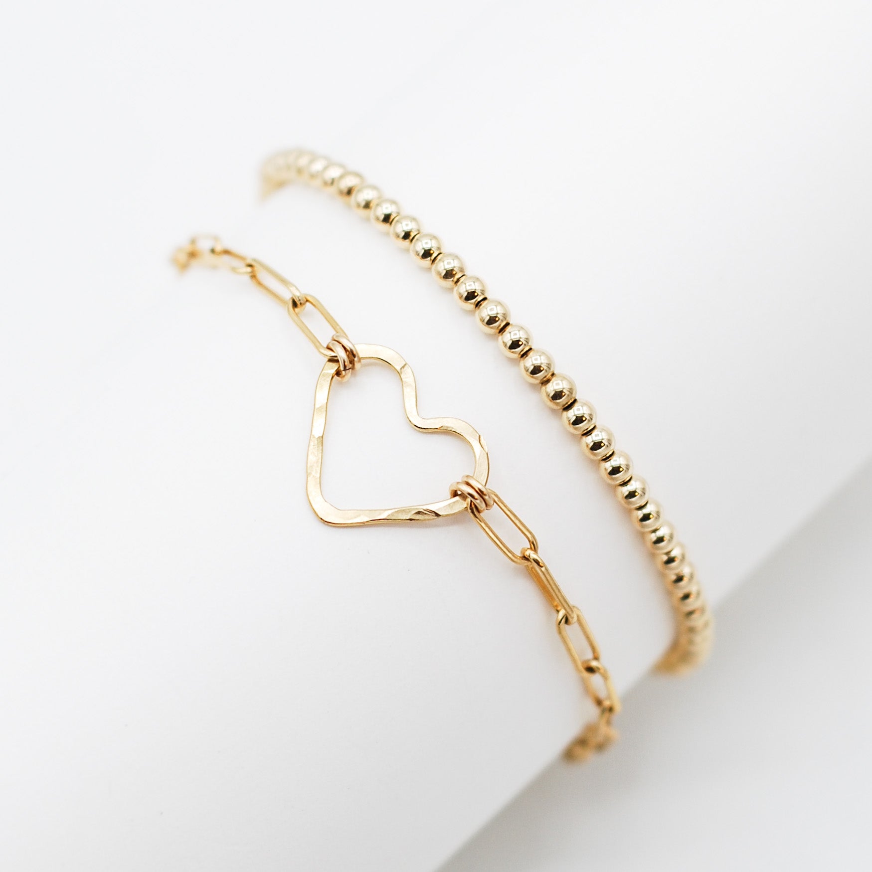 14k Gold Filled Heart & Beaded Lux Bracelet Set