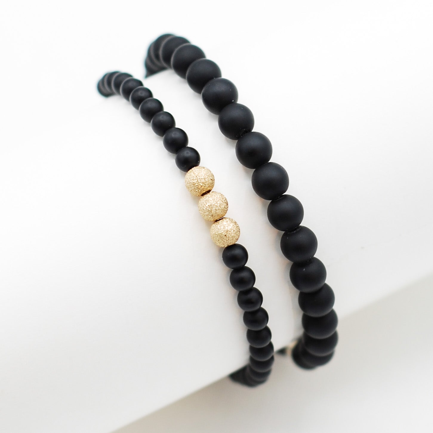 Black Onyx & Sparkle Bead Bracelet Set
