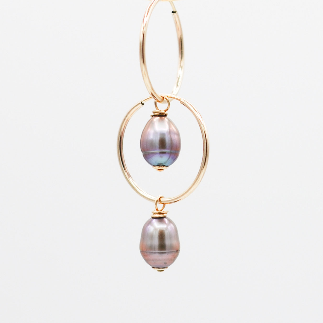 Freshwater Silvery-Bronzed Metallic Pearl Hoop Drops - Jewel Ya