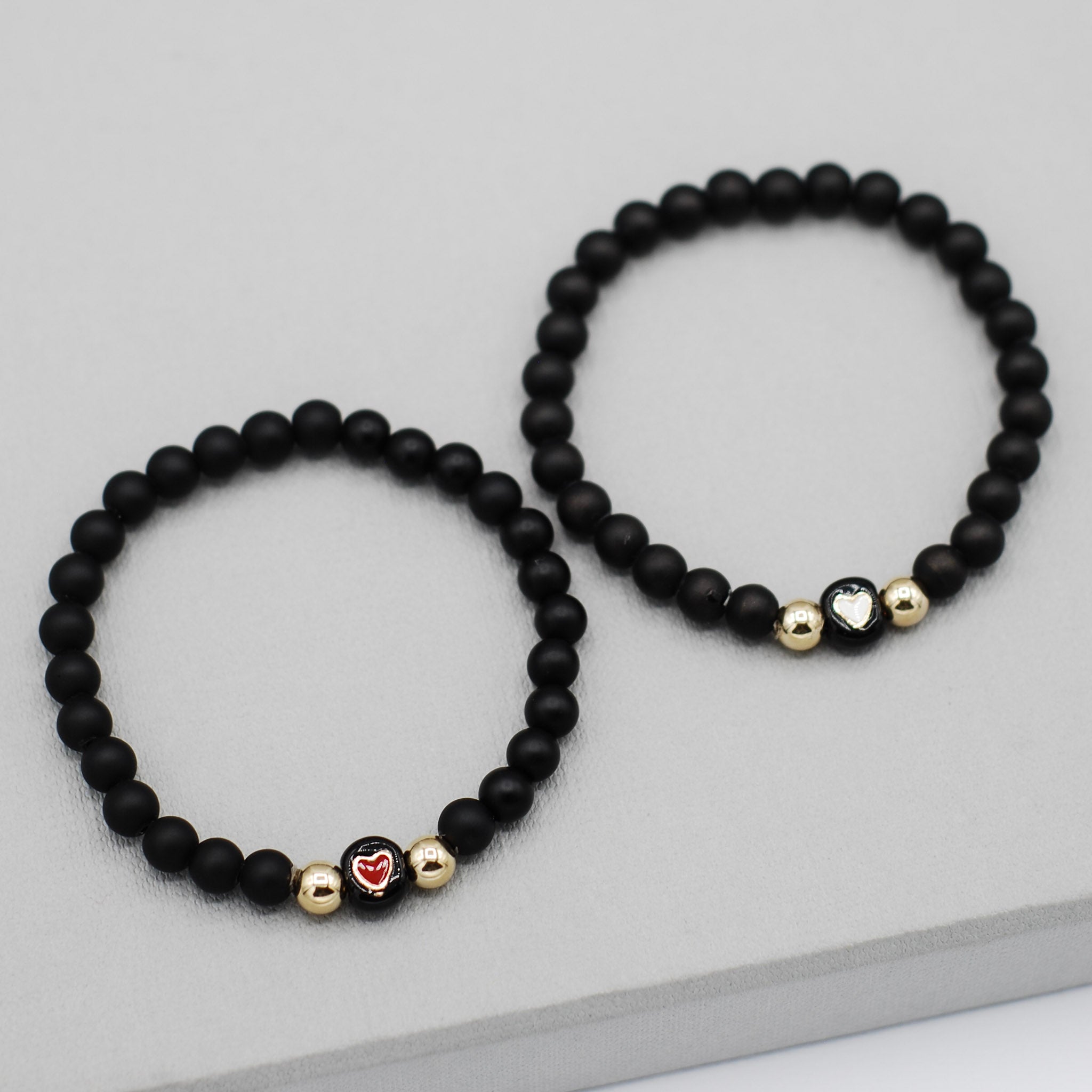 Matte Black Onyx + Enamel Heart Bracelet