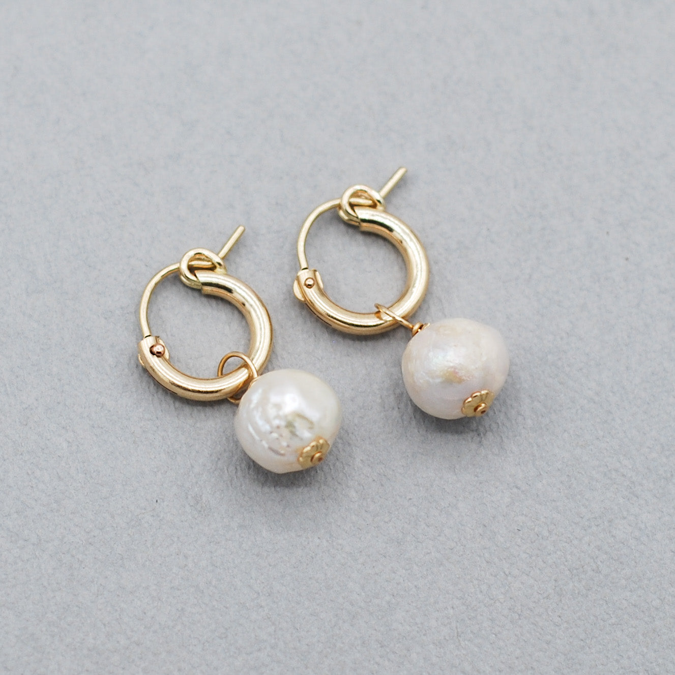 14k Gold Filled Tube Hoops & Freshwater Pearl Drops