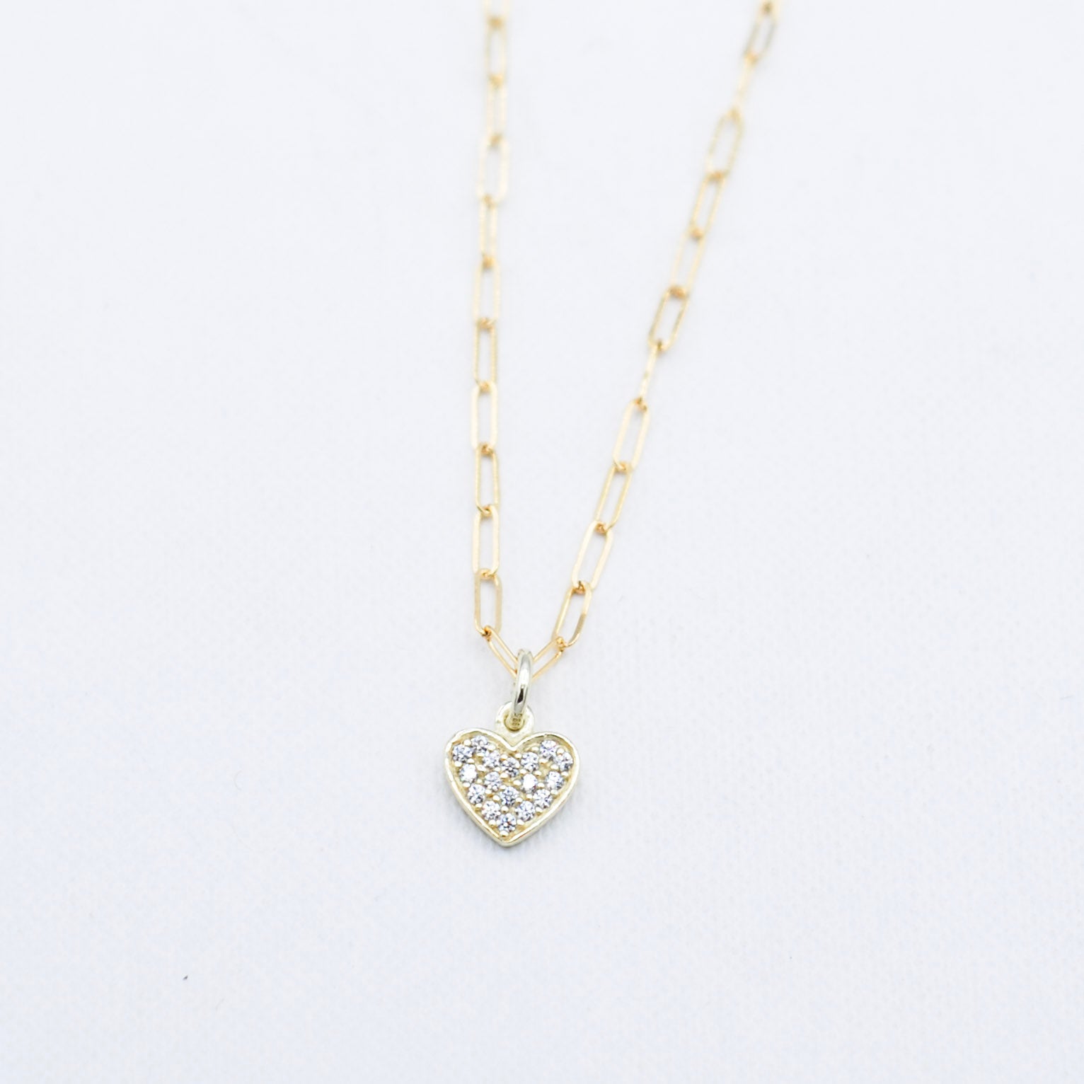 14k Gold Filled Paper Clip & Cubic Zirconia Heart Necklace - Jewel Ya