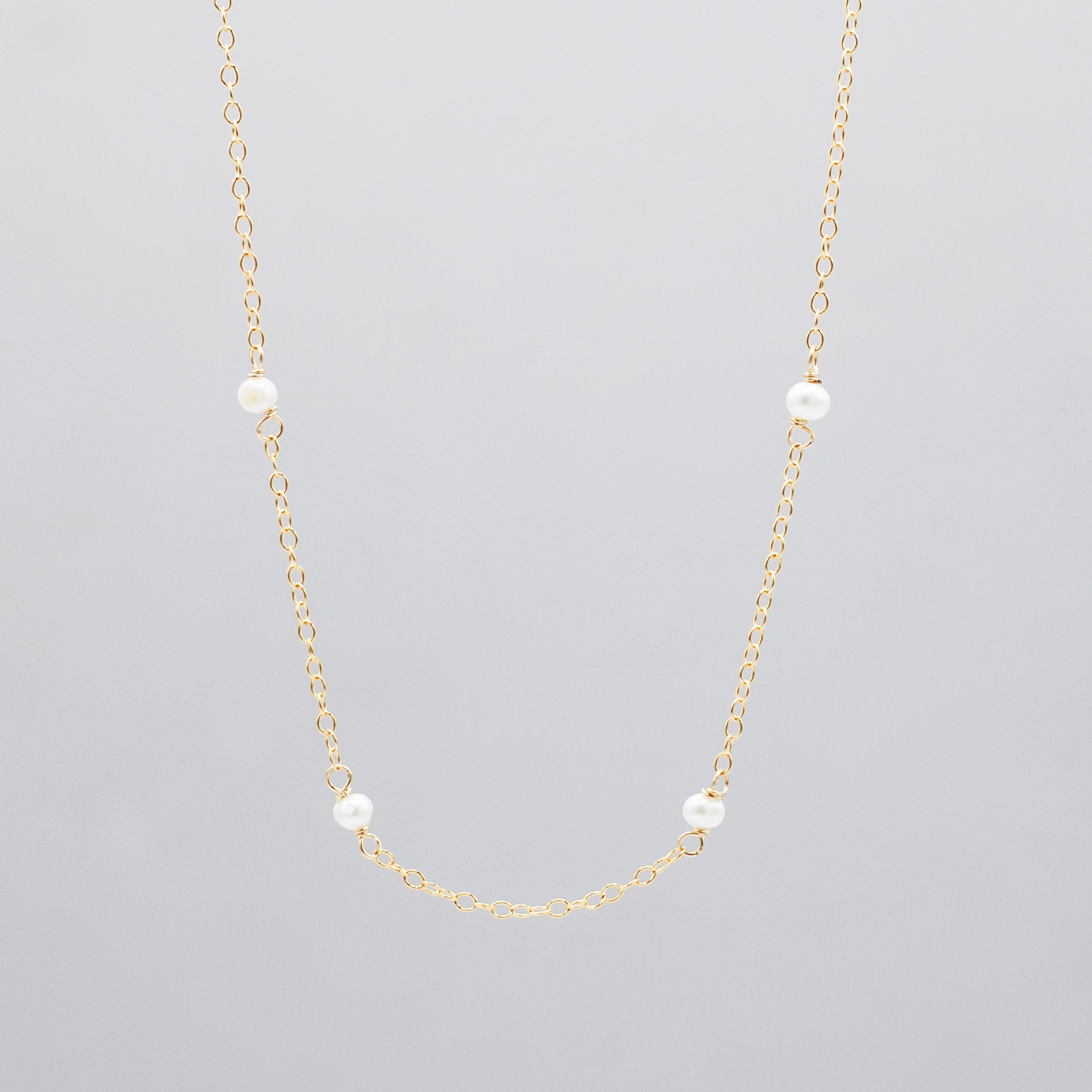 14k Gold Filled Petite Freshwater Pearl Station Necklace - Jewel Ya