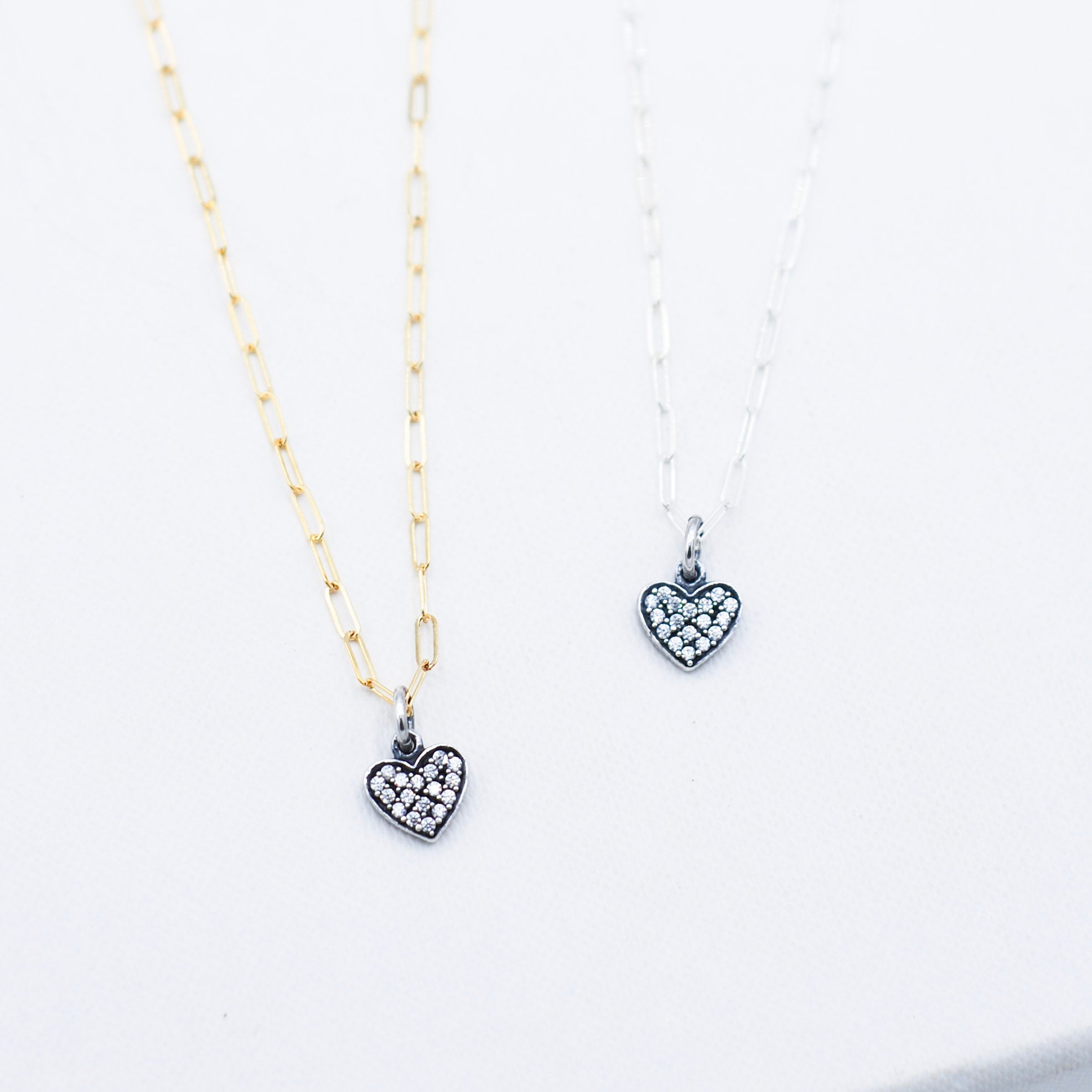 Cubic Zirconia Heart & Paper Clip Necklace
