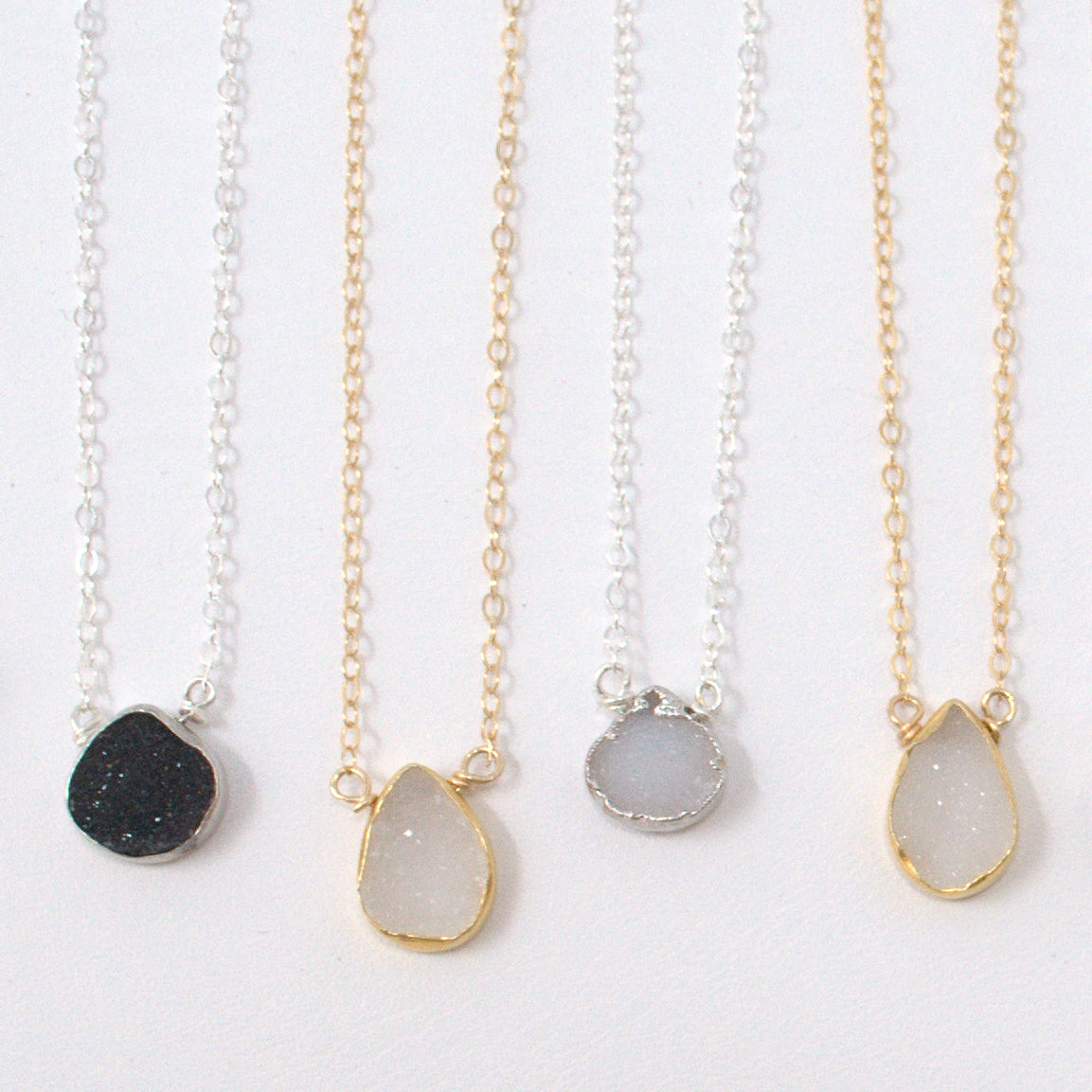 White Druzy & Gold Filled Necklace