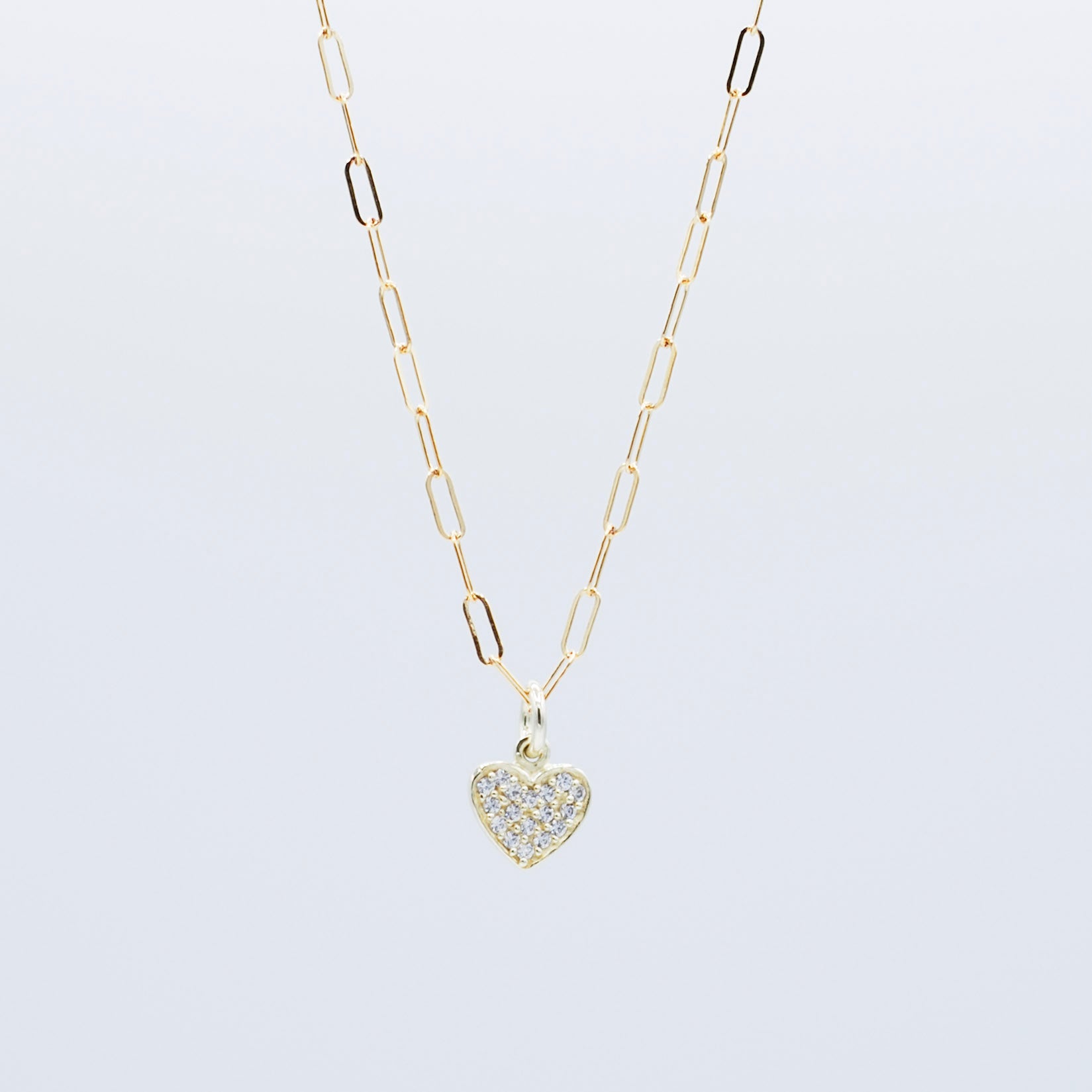 14k Gold Filled Paper Clip & Cubic Zirconia Heart Necklace