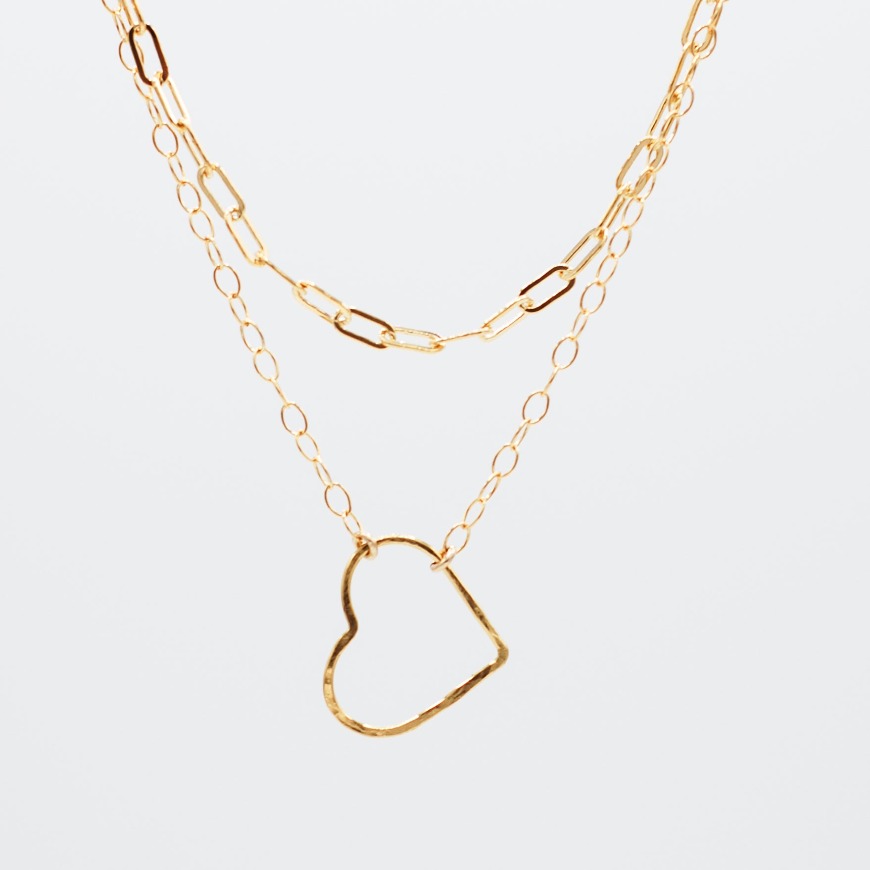 14k Gold Filled Heart & Small Paper Clip Necklace Layering Set