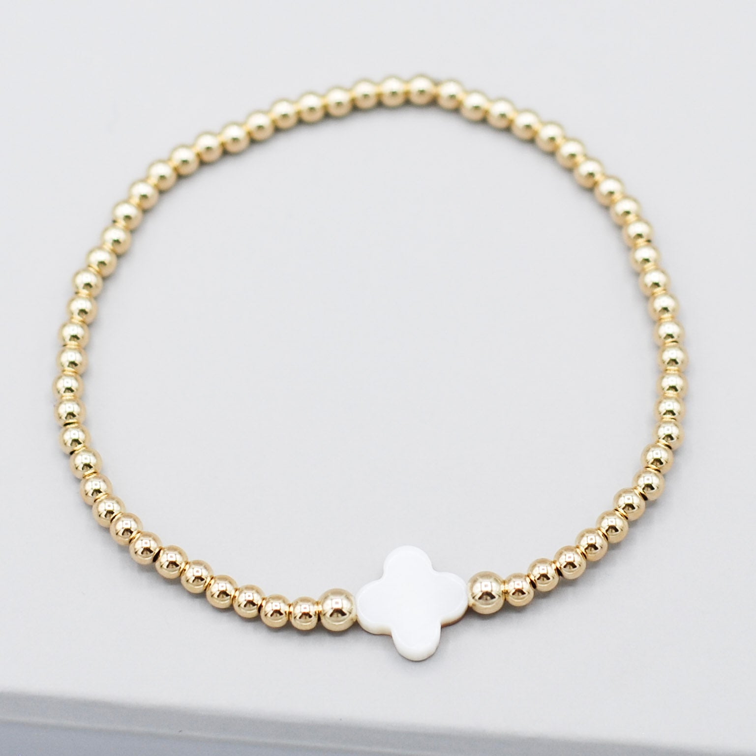 4mm 14k Gold Filled & Mother of Pearl Clover Bracelet