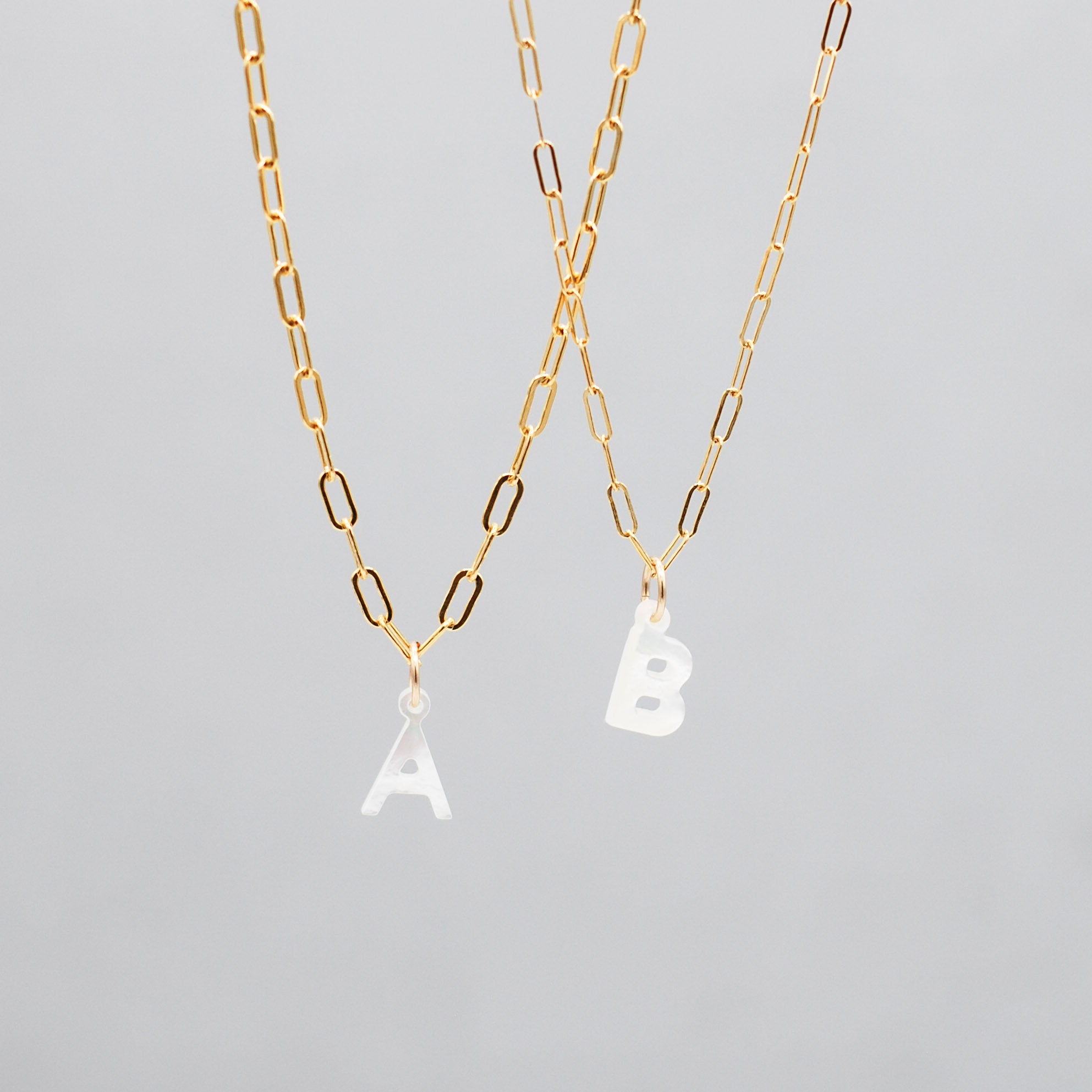 Mother-of-Pearl Gold Initial Pendant & Chain (Letter V)