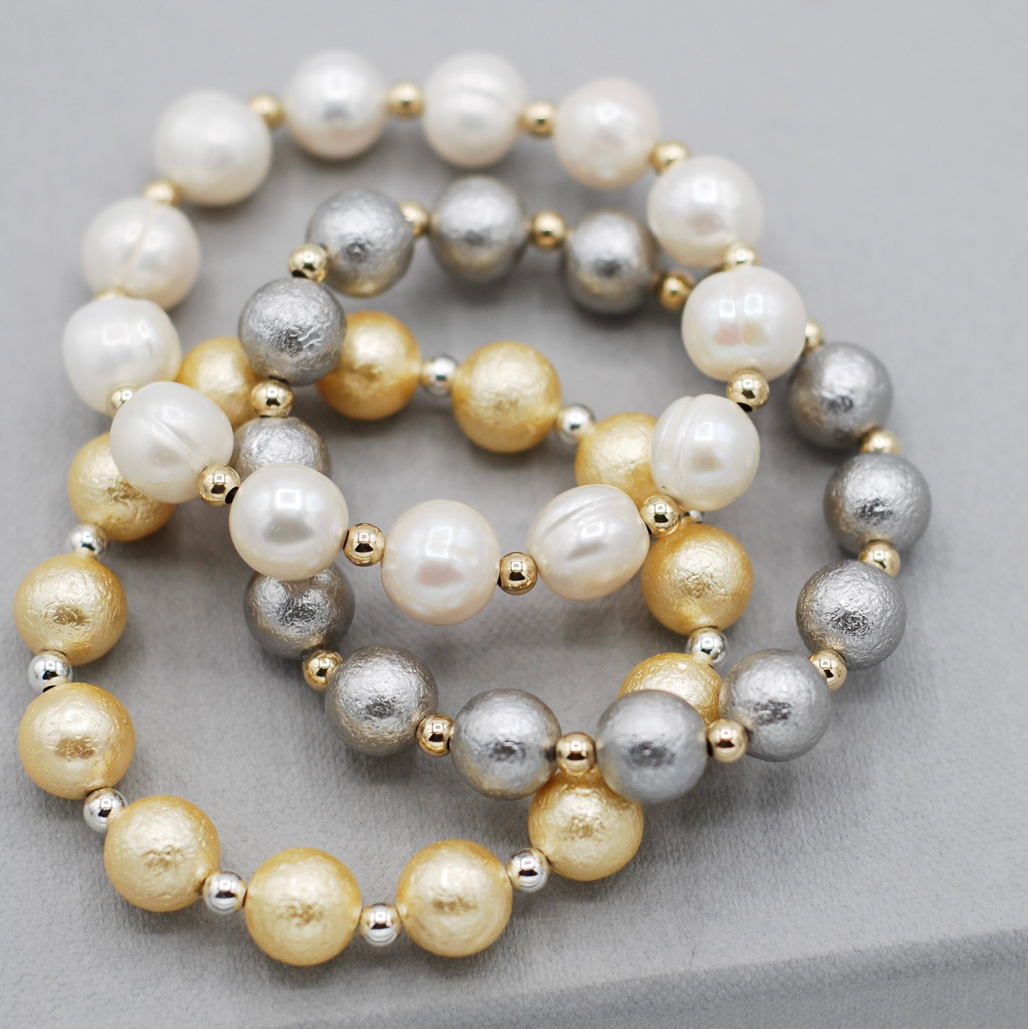 Metallic Gold Freshwater Pearl & Sterling Silver Bracelet - Jewel Ya