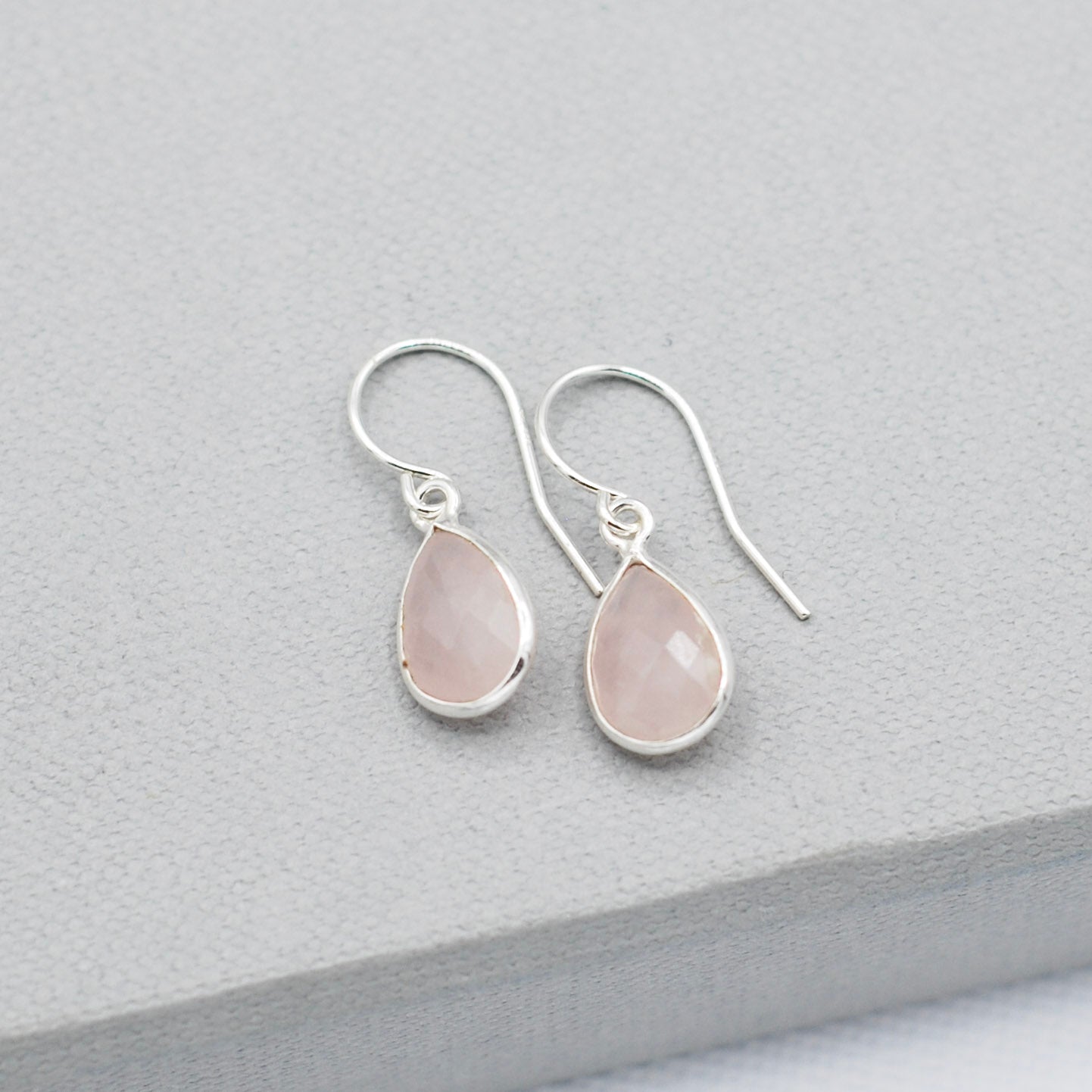 Rose Quartz drop and silver earrings, artisan Rose Quartz gemstone earrings, unique gift for her 2024