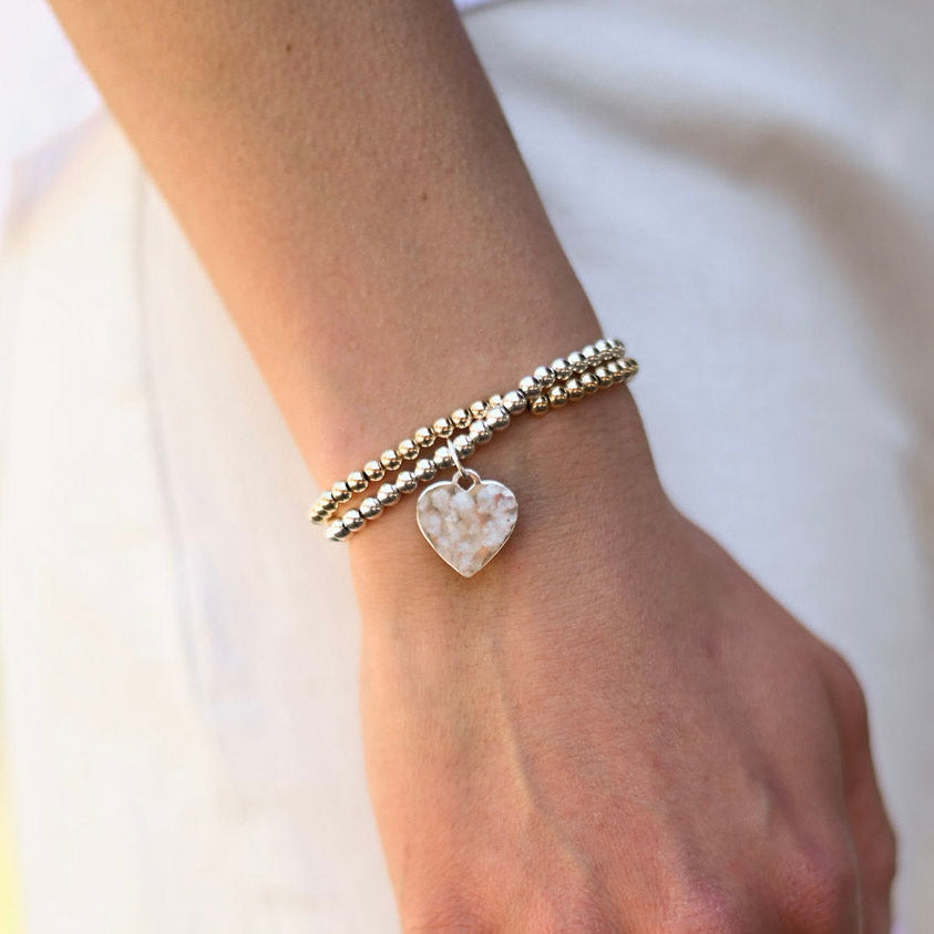 4mm Beaded Lux & Sterling Silver Heart Bracelet