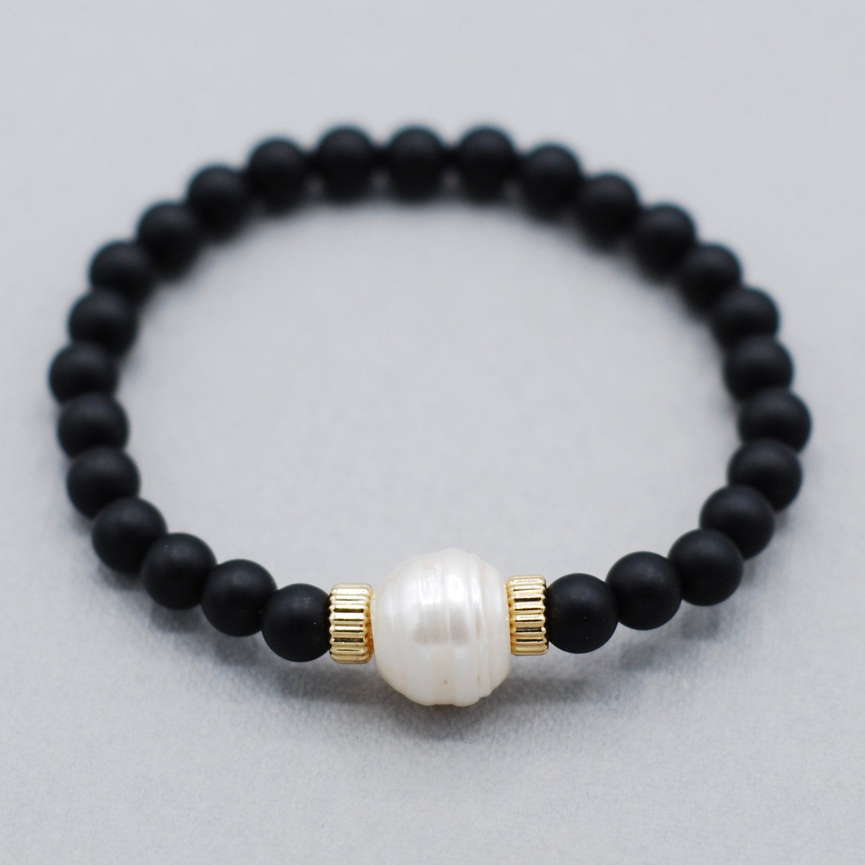 Matte Black Onyx & Freshwater Pearl Bracelet